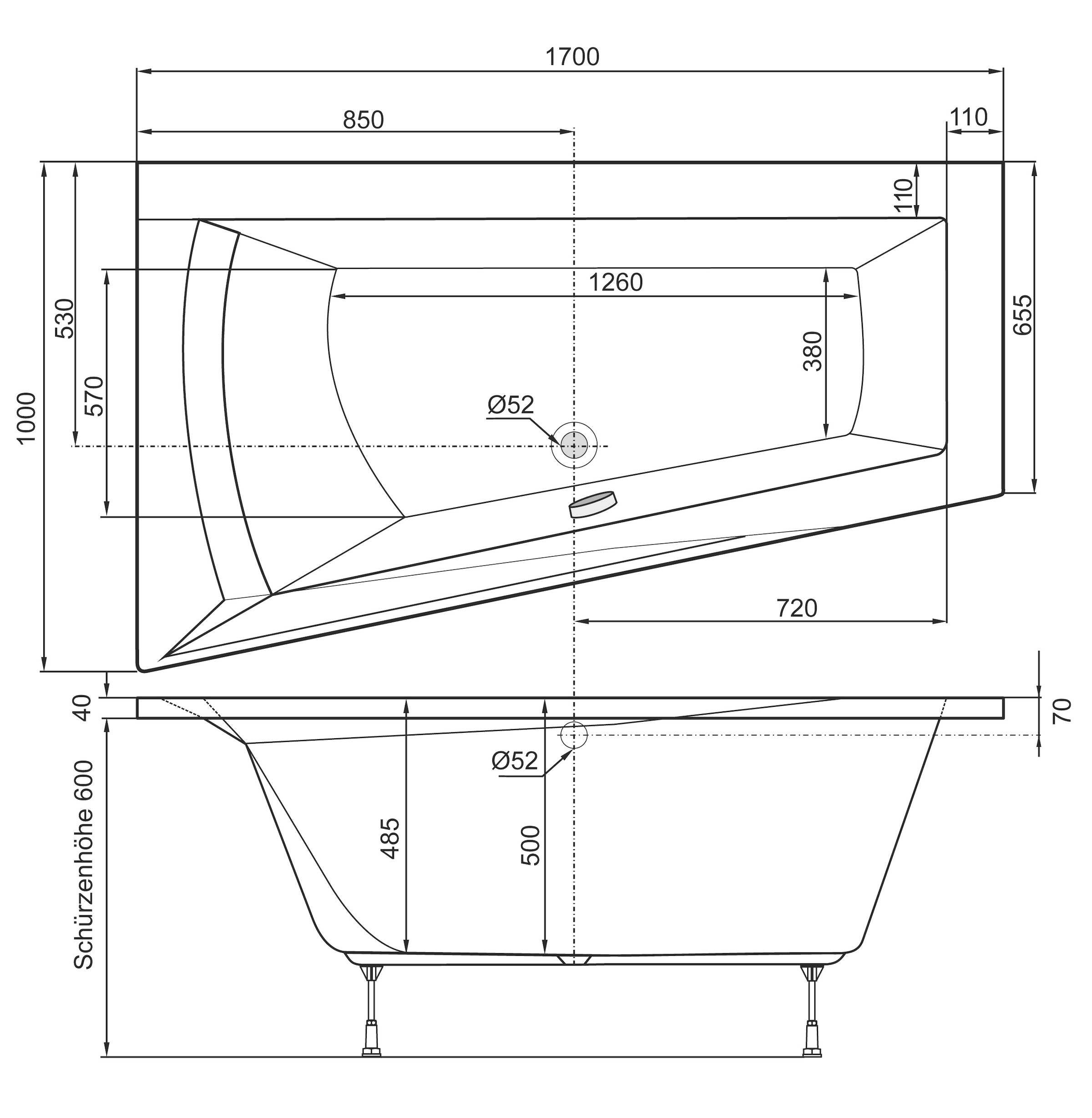 OTTOFOND Badewanne Höhe 64 cm