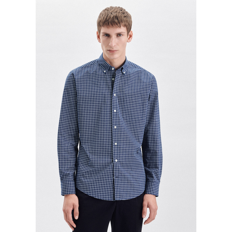 SEIDENSTICKER Businesshemd »Schwarze Rose« Regular Langarm Button-Down-Kragen Karo blau XL (43-44) - normale Ärmellängen normale Ärmellängen XL...