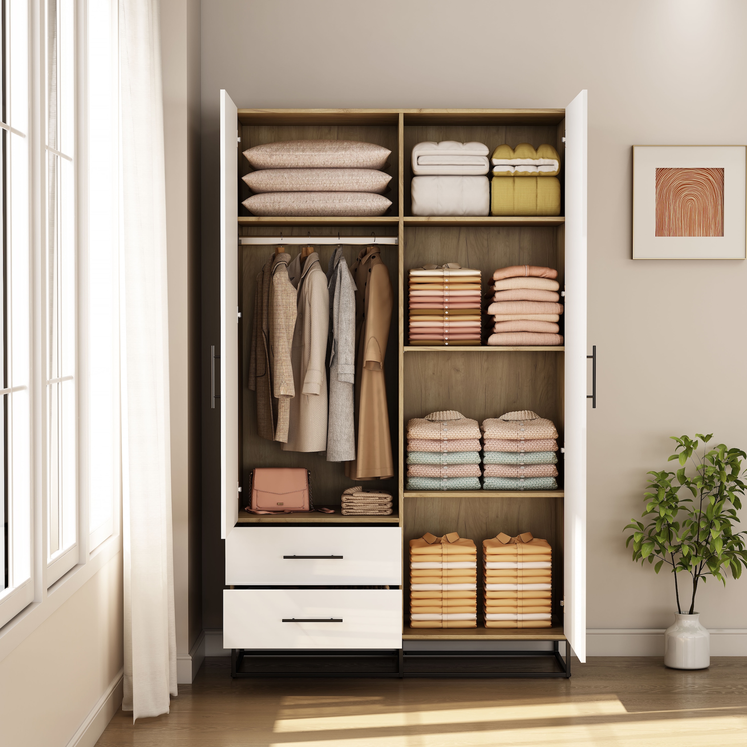 OTTO home Kleiderschrank »Lucca Schlafzimmerschrank Garderobe Hochglanz Bestseller« Hochwertige schwarze Griffe und Kufengestell aus Metall, 