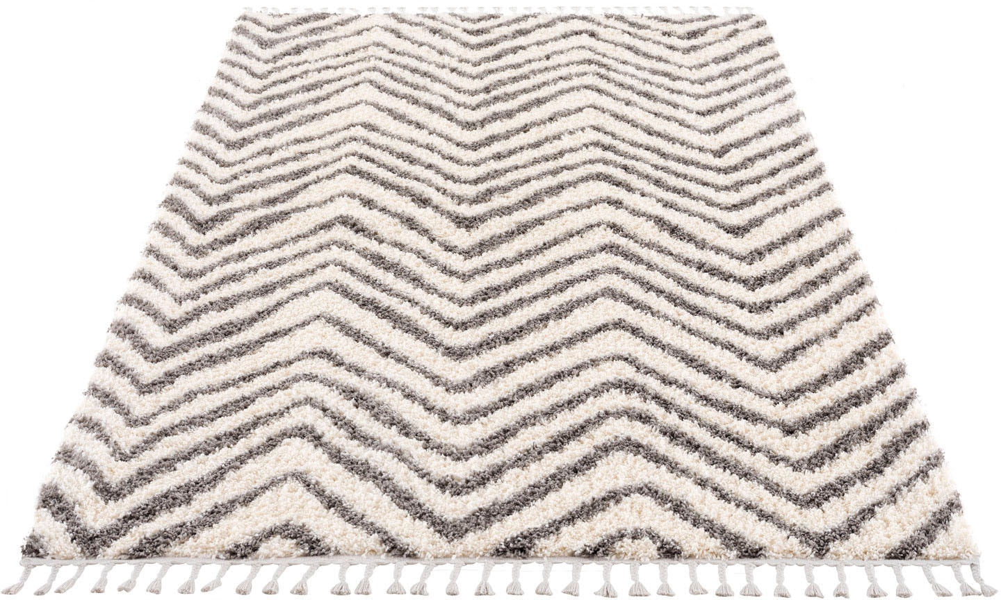 Carpet City Hochflor-Teppich »Pulpy 531«, rechteckig, 30 mm Höhe, besonders weich, mit Fransen, Zickzack Look
