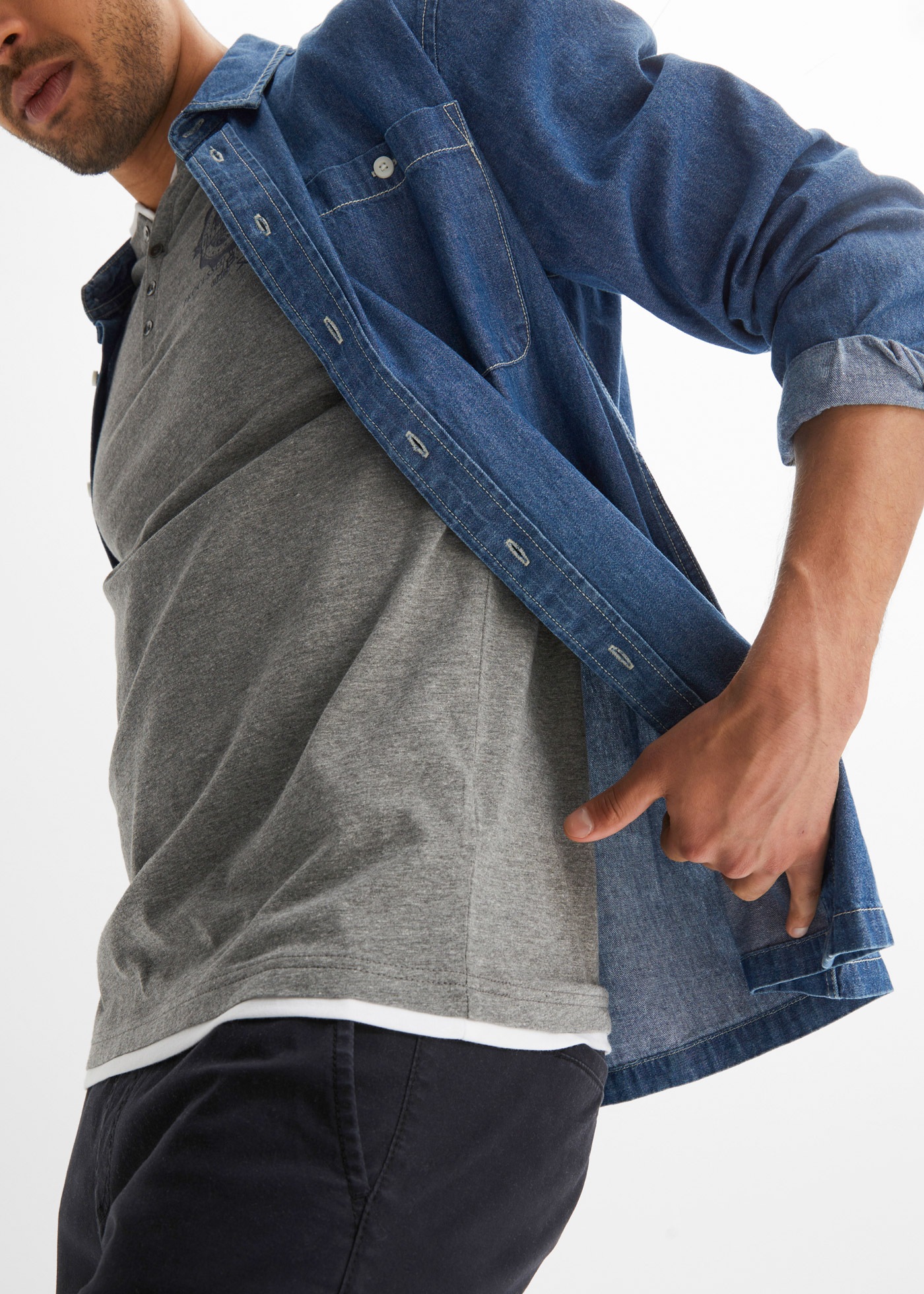 bonprix Henleyshirt Packung, 2 Stk. Regular Fit, Kurzarm, aus Baumwolle, Casual Stil