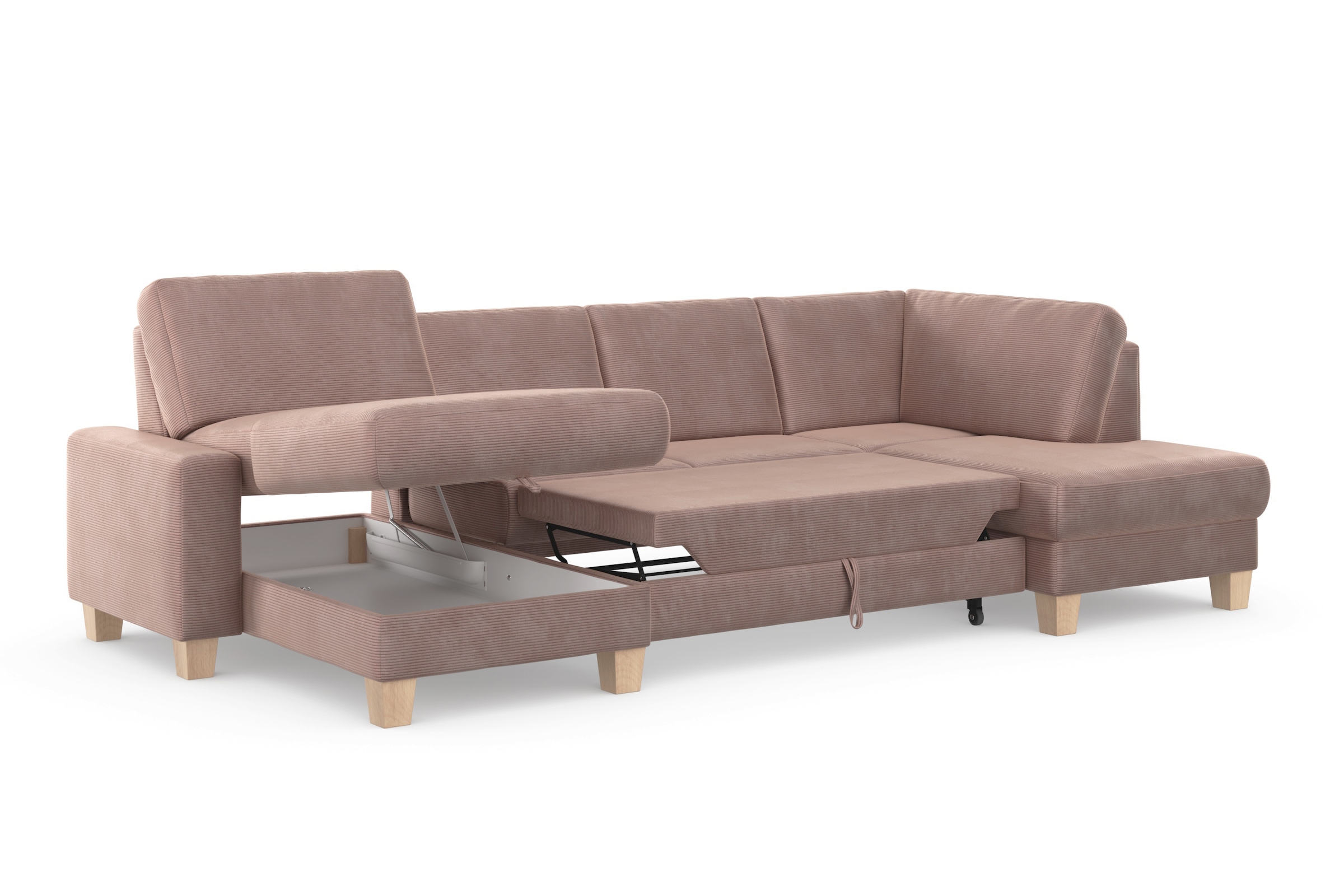 Home affaire Wohnlandschaft »Summer U-Form«, mit oder ohne Bettfunktion und Bettkasten, Cord-Bezug