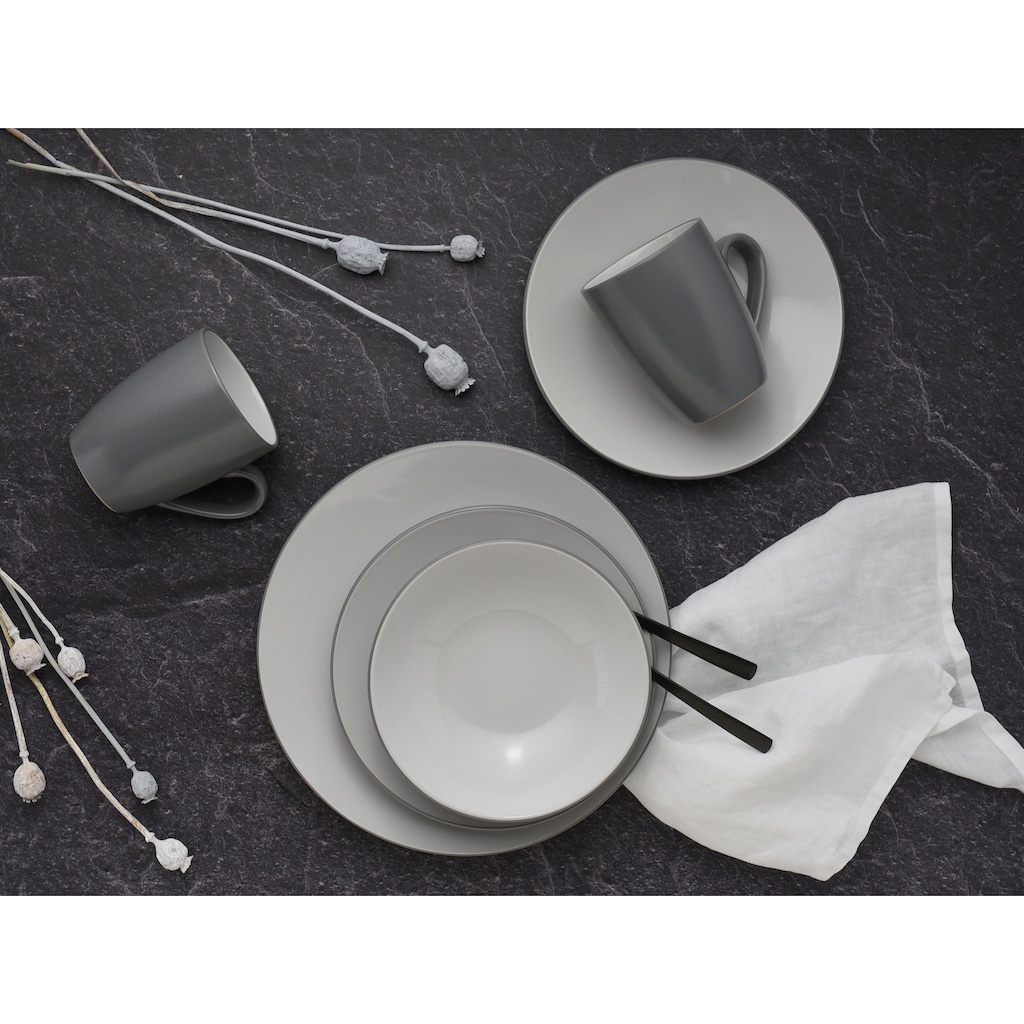 CreaTable Kombiservice »Geschirr-Set Cool Grey«, (Set, 16 tlg., Kaffeeservice und Tafelservice im Set, für 4 Personen)