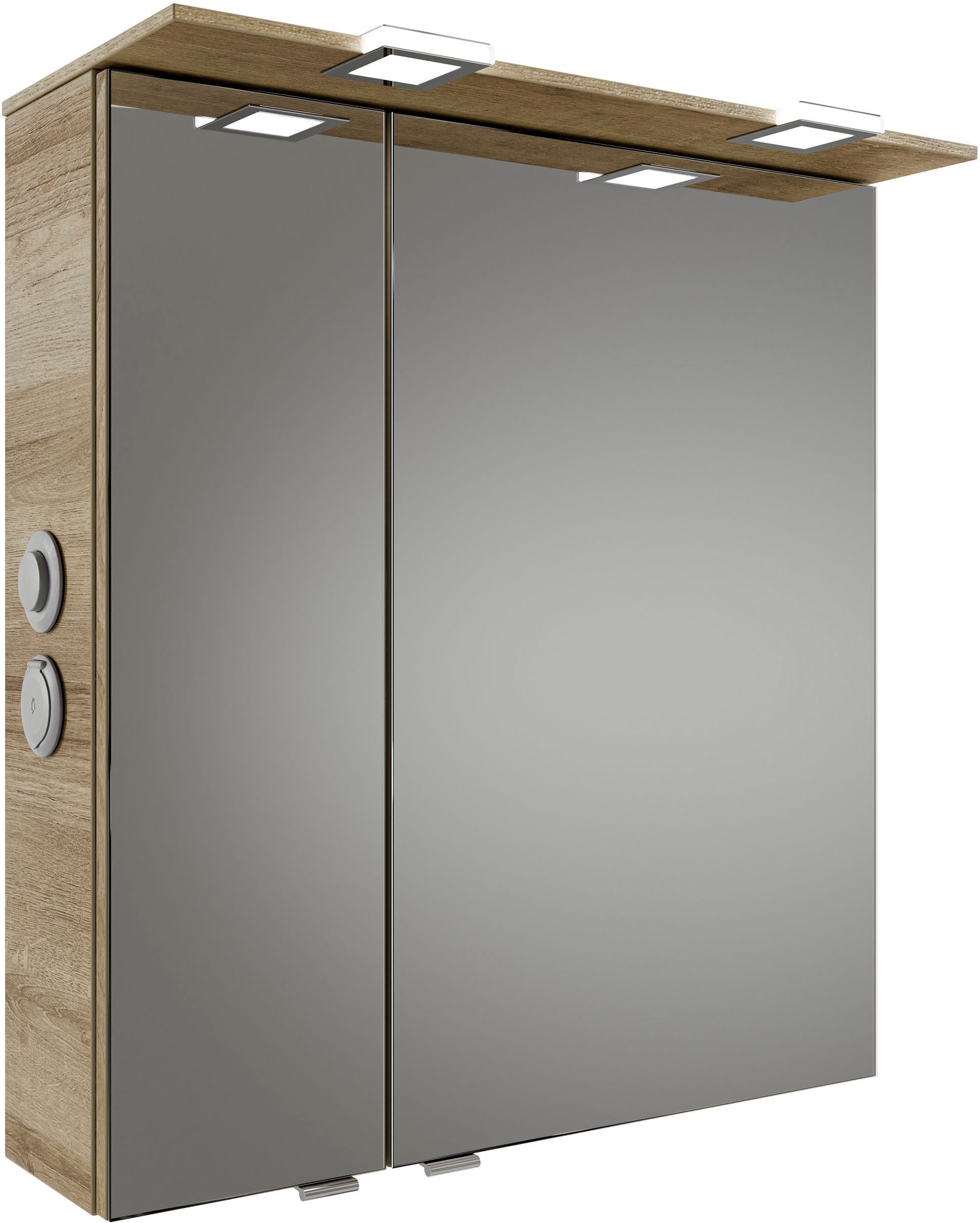 Saphir Badmöbel-Set »Serie 6025 2-teilig Mineralmarmor-Waschtisch mit LED-Spiegelschrank«, (2 St.), Waschplatz 67 cm breit, 2 Schubladen, 2 Spiegel-Türen, inkl Türdämpfer