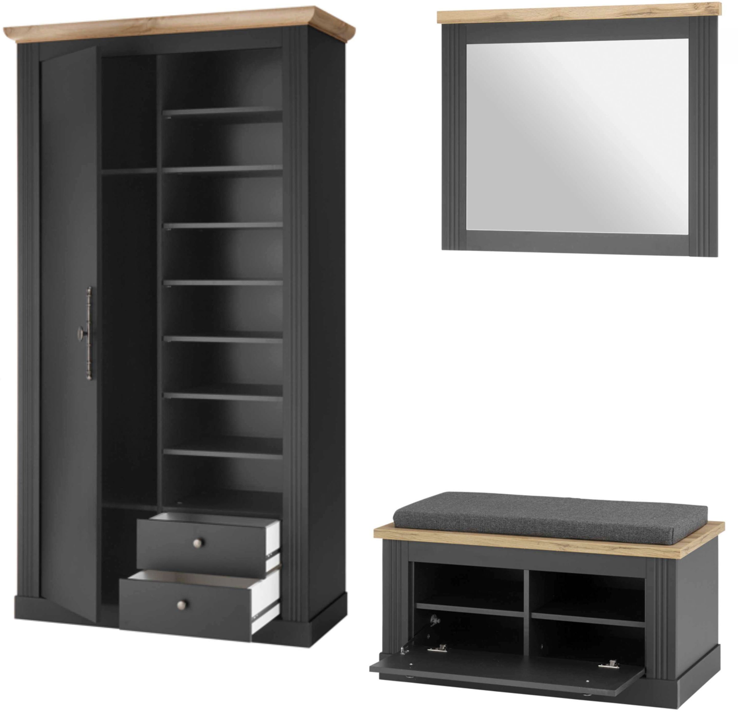 Home affaire Garderoben-Set »WESTMINSTER BESTSELLER!«, (3 St., Schuhbank, Spiegel, Garderobenschrank), im romantischen Landhausstil