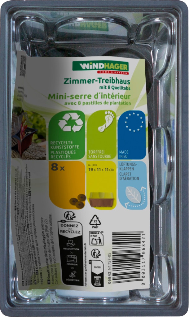 Windhager Gewächshaus »für Fensterbänke, Zimmer-Gewächshaus Indoor« Anzucht Fensterbank-Treibhaus inkl. 8 Quelltabs, 19x11x11 cm