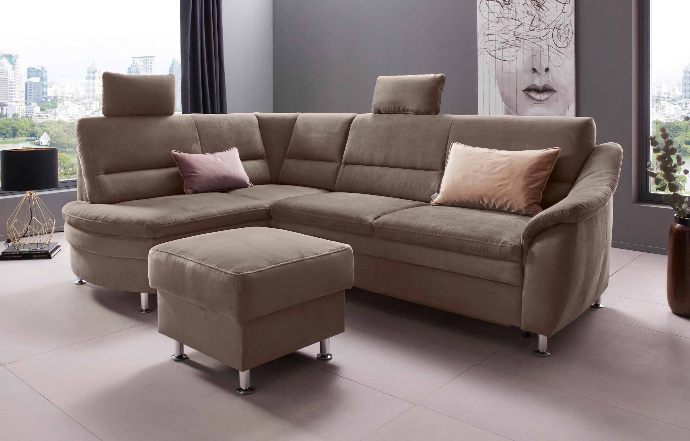 Home affaire Ecksofa »Cardoso L-Form« Federkern, wahlweise mit Bett, Schubkasten