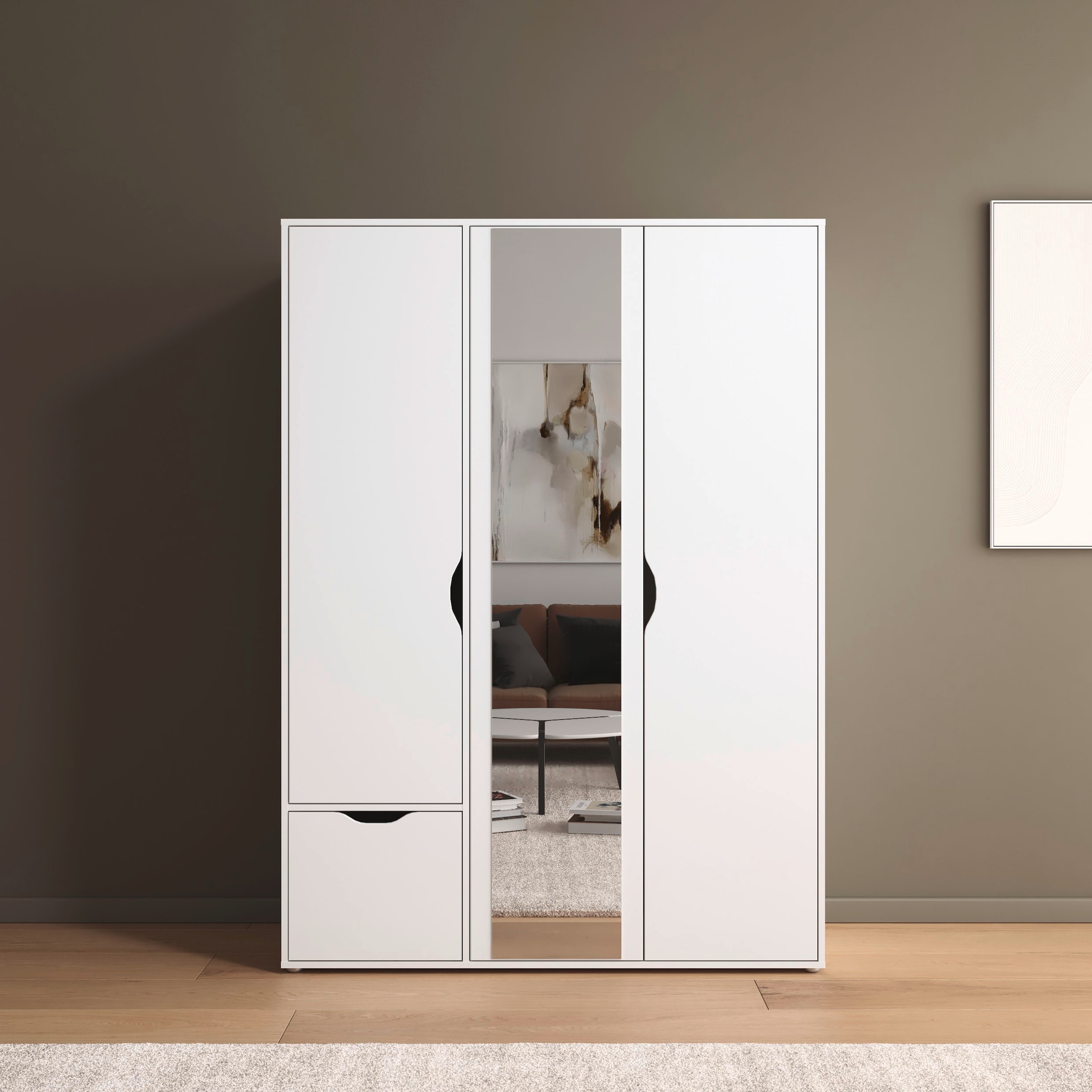 rauch Drehtürenschrank »Kleiderschrank Schrank Garderobe Wäscheschrank NARAI mit Schubladen«, (in 3 verschiedenen Ausstattungen BASIC/CLASSIC/PREMIUM), Griffausfräsungen für eine grifflose Optik TOPSELLER MADE IN GERMANY