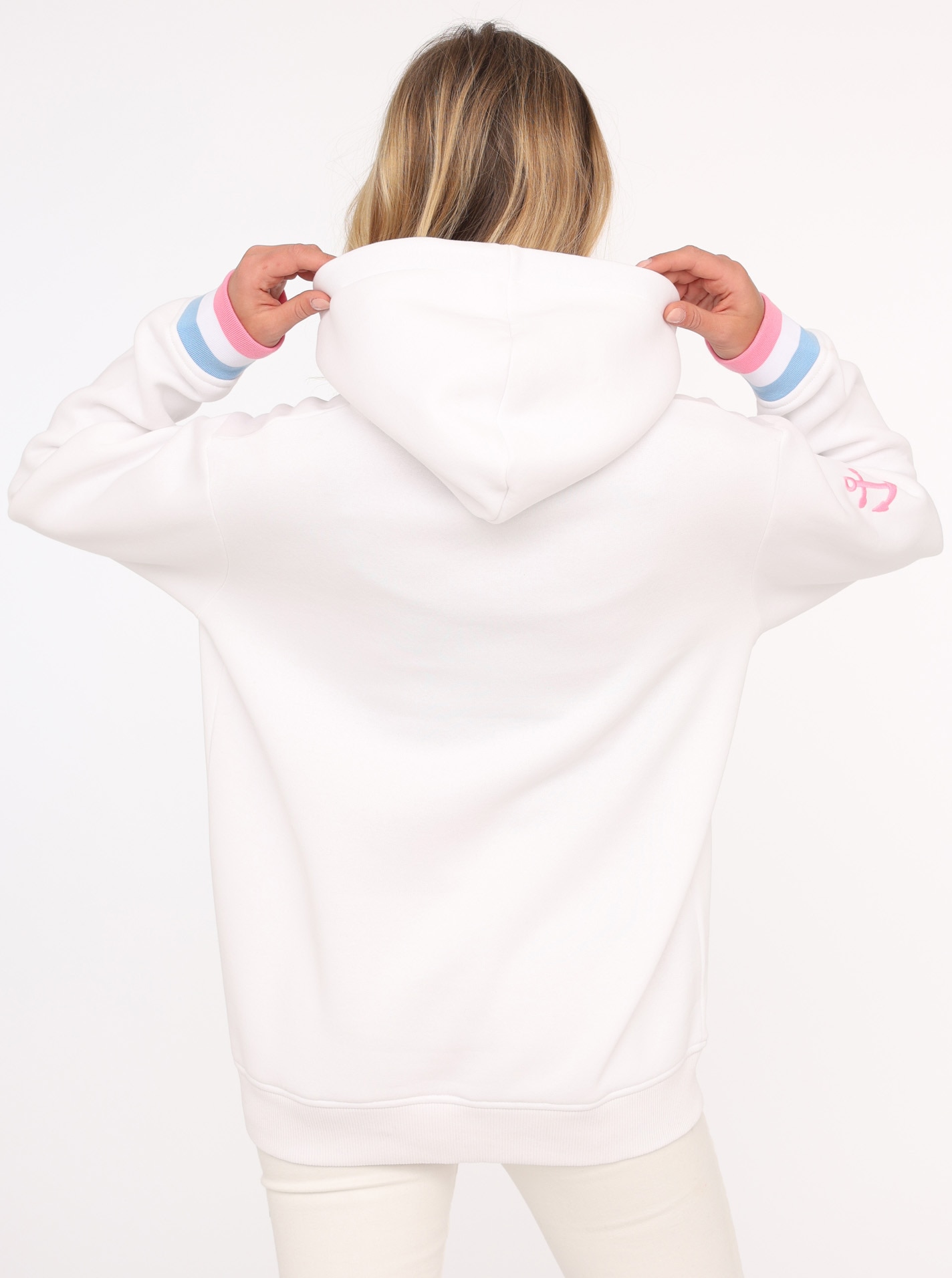 Zwillingsherz Hoodie, mit Aufschrift Moin und Anker in Neonfarben