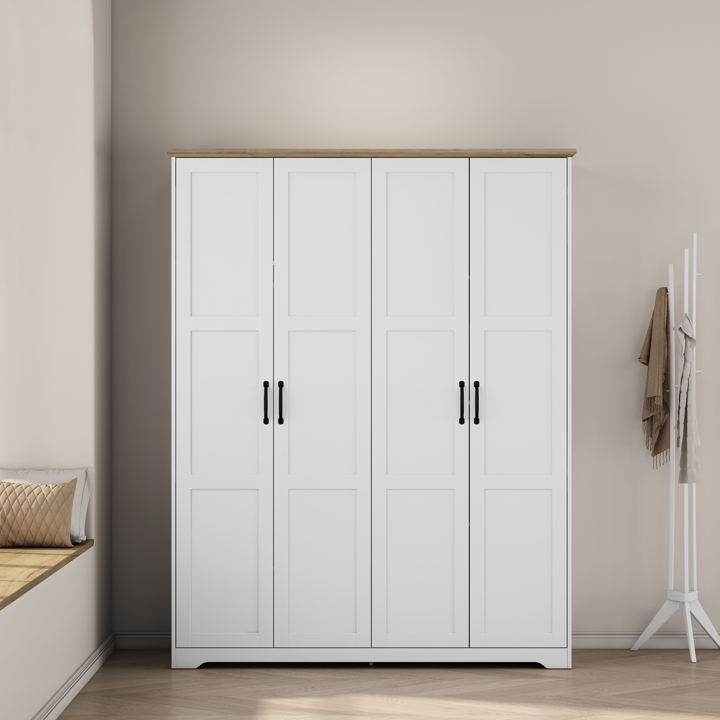 OTTO home Kleiderschrank »Emmilia Schrank Schlafzimmerschrank im Landhaus Design« Mit vielen Einlegeböden und Softclose Türen,  Landhaus Schrank mit  4 Türen Breite 151,1cm Höhe 2m