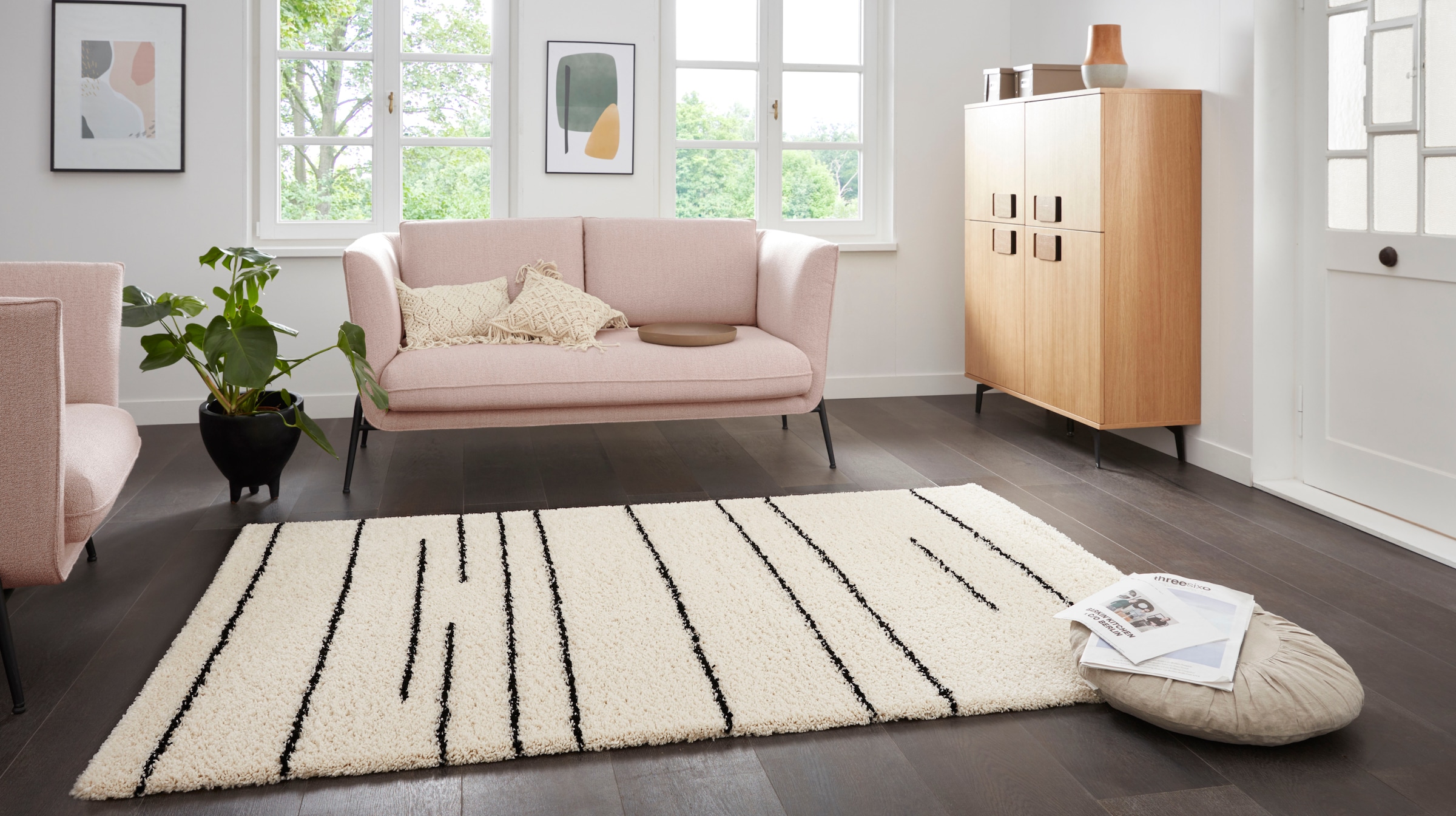 andas Hochflor-Teppich »Friadora«, rechteckig, 35 mm Höhe, 2-Farben-Design, gestreift, Schafzimmer, Robust, Pflegeleicht