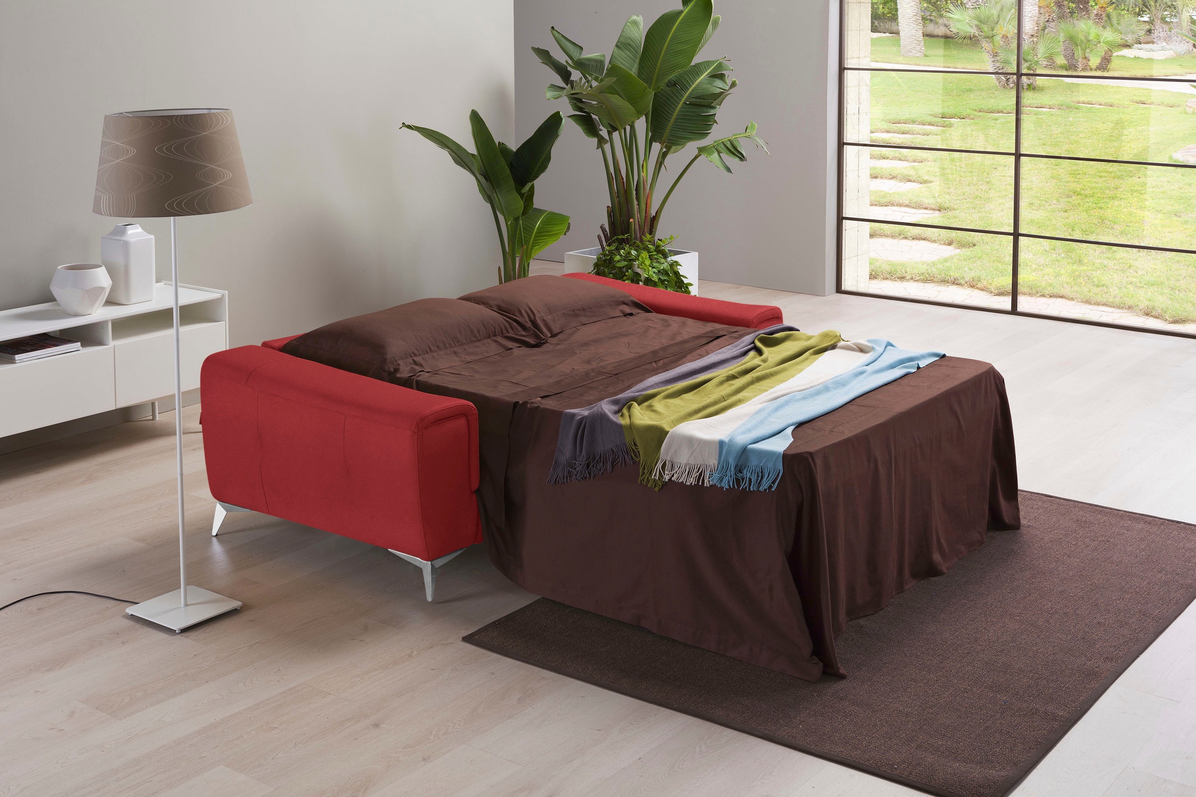 Egoitaliano Schlafsofa »Francine Designsofa, Loungesofa mit Dauerschlaffunktion, Breite 233 cm«, mit Bettfunktion, Luxus-Microfaser Lederoptik, marsala, Fußfarbe chrom