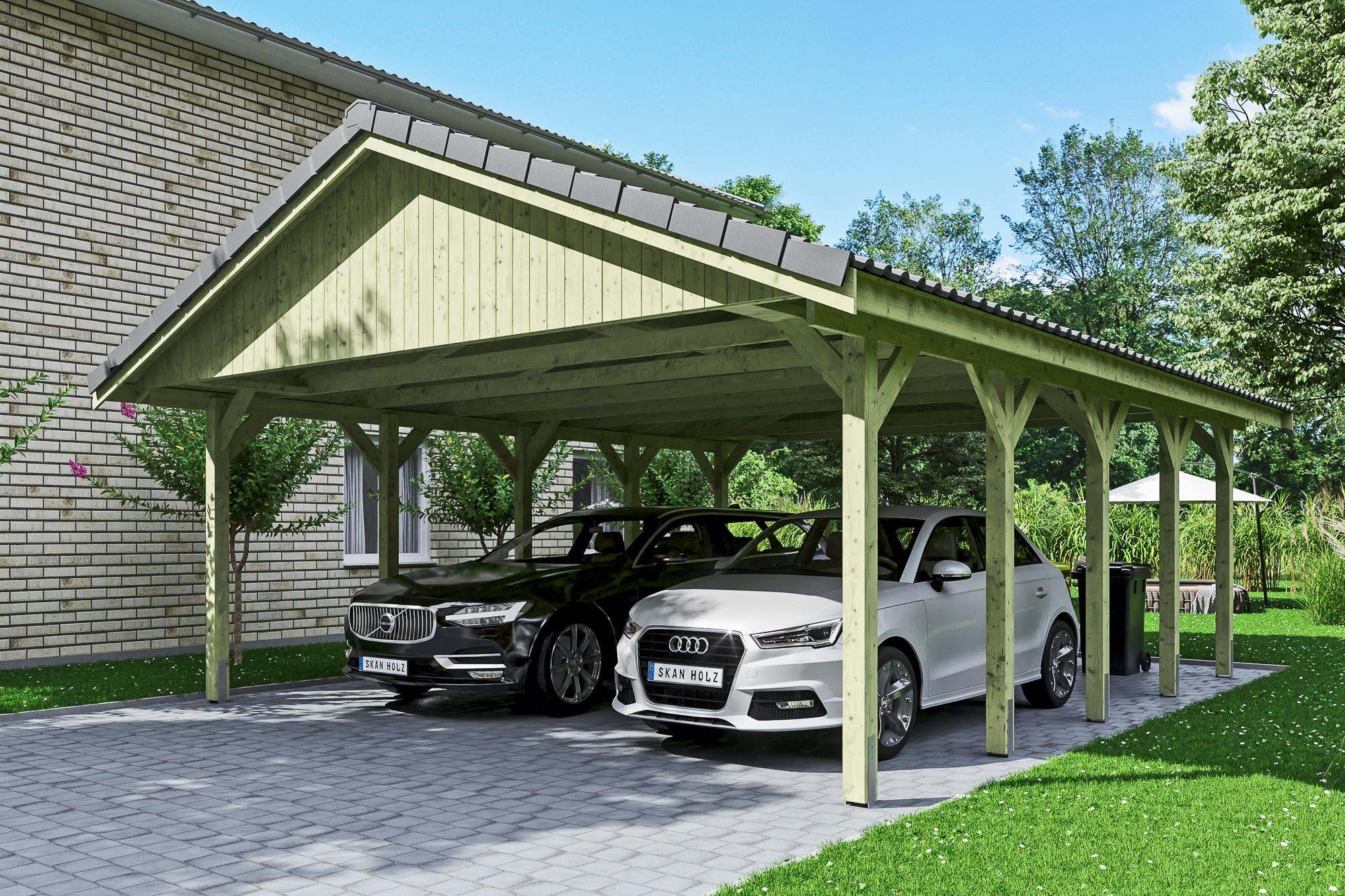 Skanholz Doppelcarport »Wallgau«, Nadelholz, 530 cm, Grün, 620x750cm, mit Dachlattung