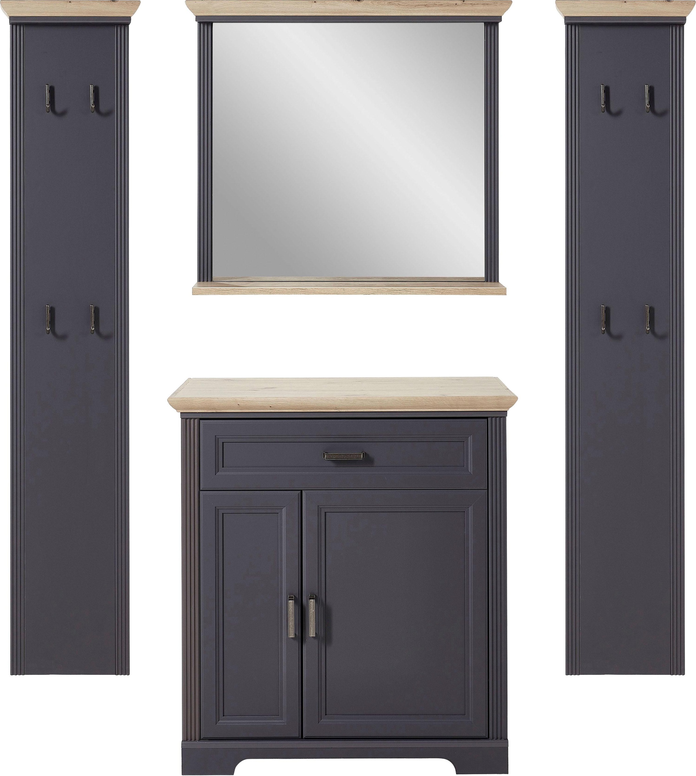 INNOSTYLE Garderoben-Set »Jasmin« Set, 4 Stk. tlg. graphit 2x Garderobenpaneele, Spiegel, Schuhschrank