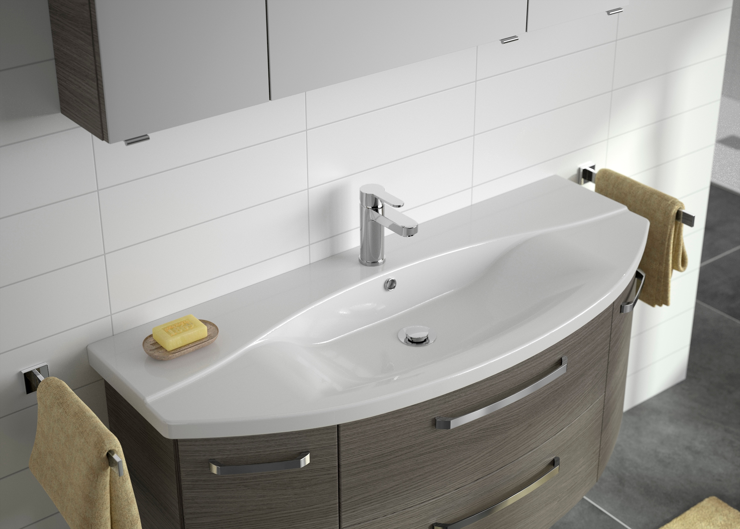Saphir Badmöbel-Set »Serie 4010 2-teilig Keramik-Waschtisch mit LED-Spiegelschrank«, (Set), Badezimmer Set 120,5 cm breit, inkl. Türdämpfer, 5 Türen, 2 Schubladen