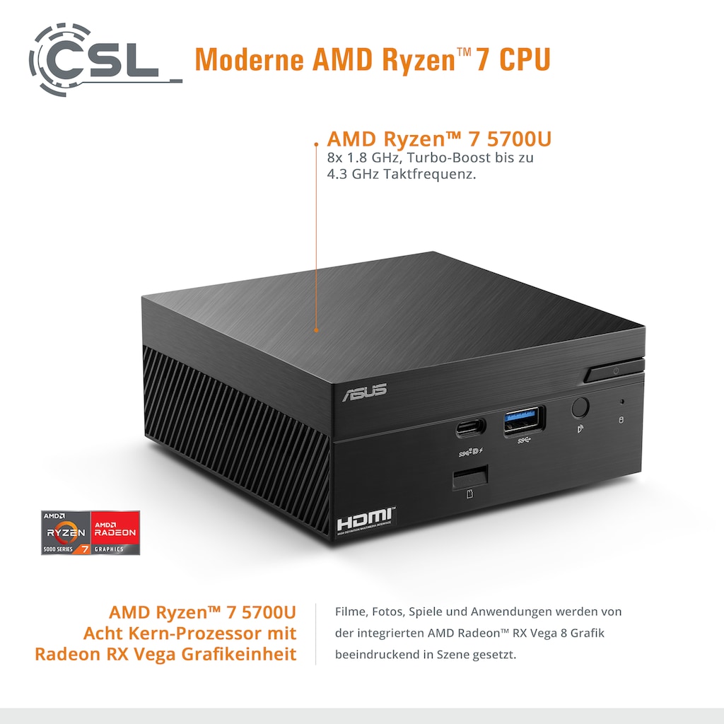 Asus Mini-PC »PN51 5700U / 16GB / 1000 GB M.2 SSD«