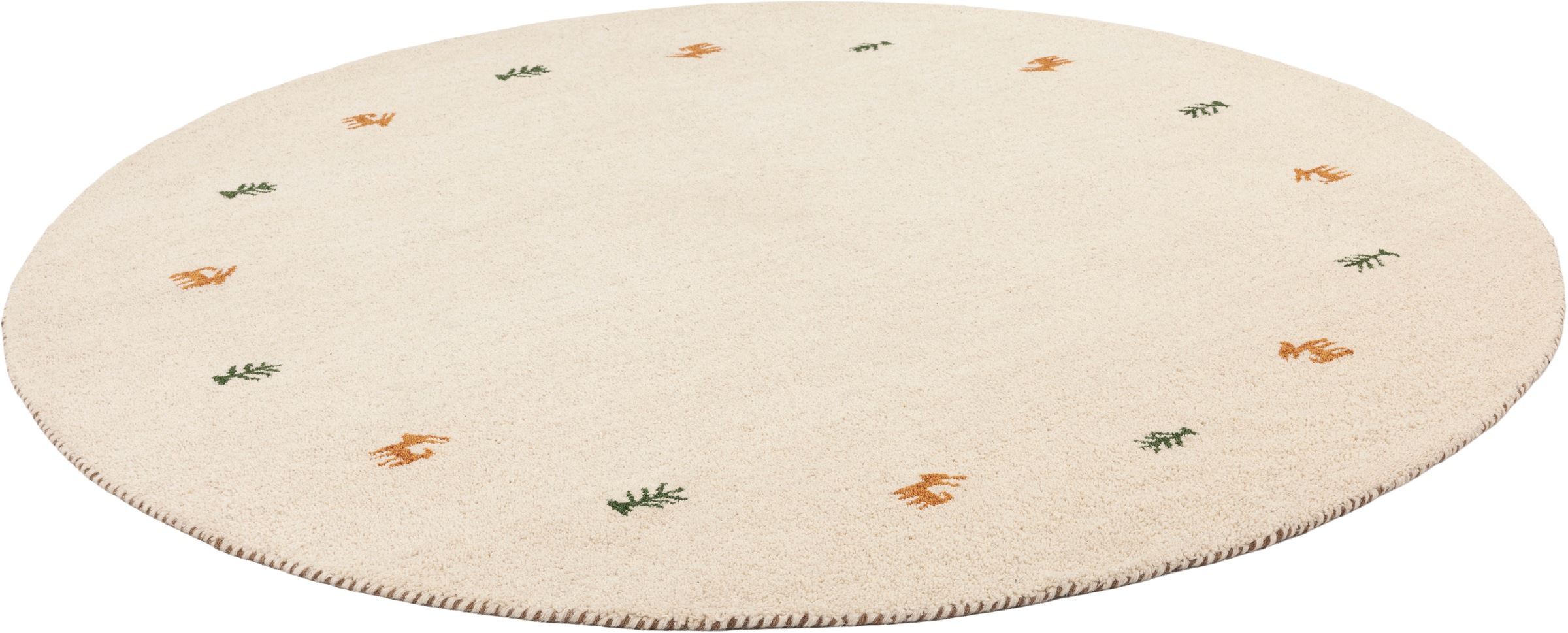 THEKO Wollteppich »Gabbeh Motiv, Handweb Teppich, Tiermotiv, reine Wolle, handgewebt«, rund, 14 mm Höhe, reine Wolle, handgewebt, Wohnzimmer, Schlafzimmer, Esszimmer