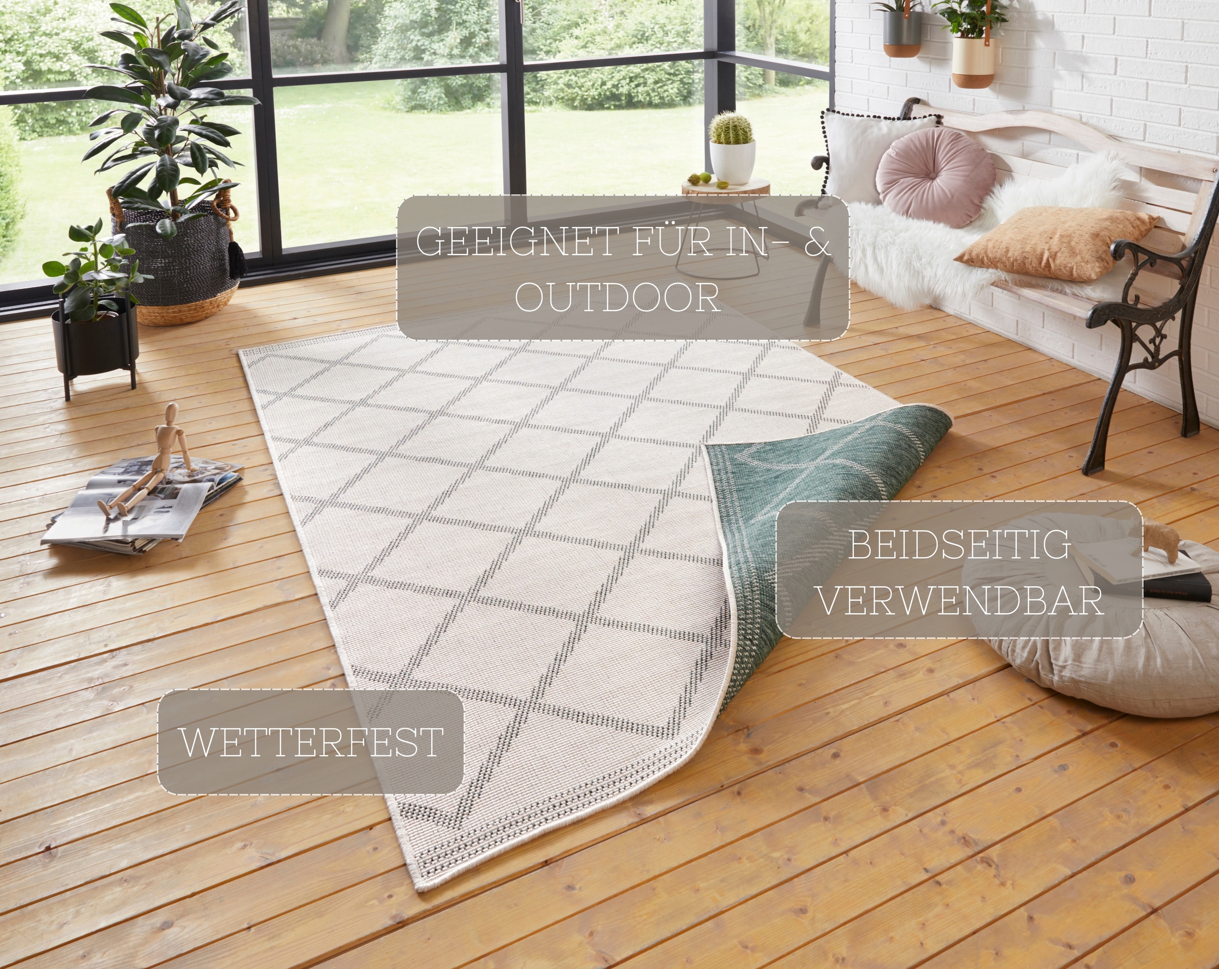 NORTHRUGS Teppich »Corsica Wendeteppich«, rechteckig, 5 mm Höhe, In-& Outdoor, Wetterfest, Balkon, Läufer, Wohnzimmer, Wasserfest