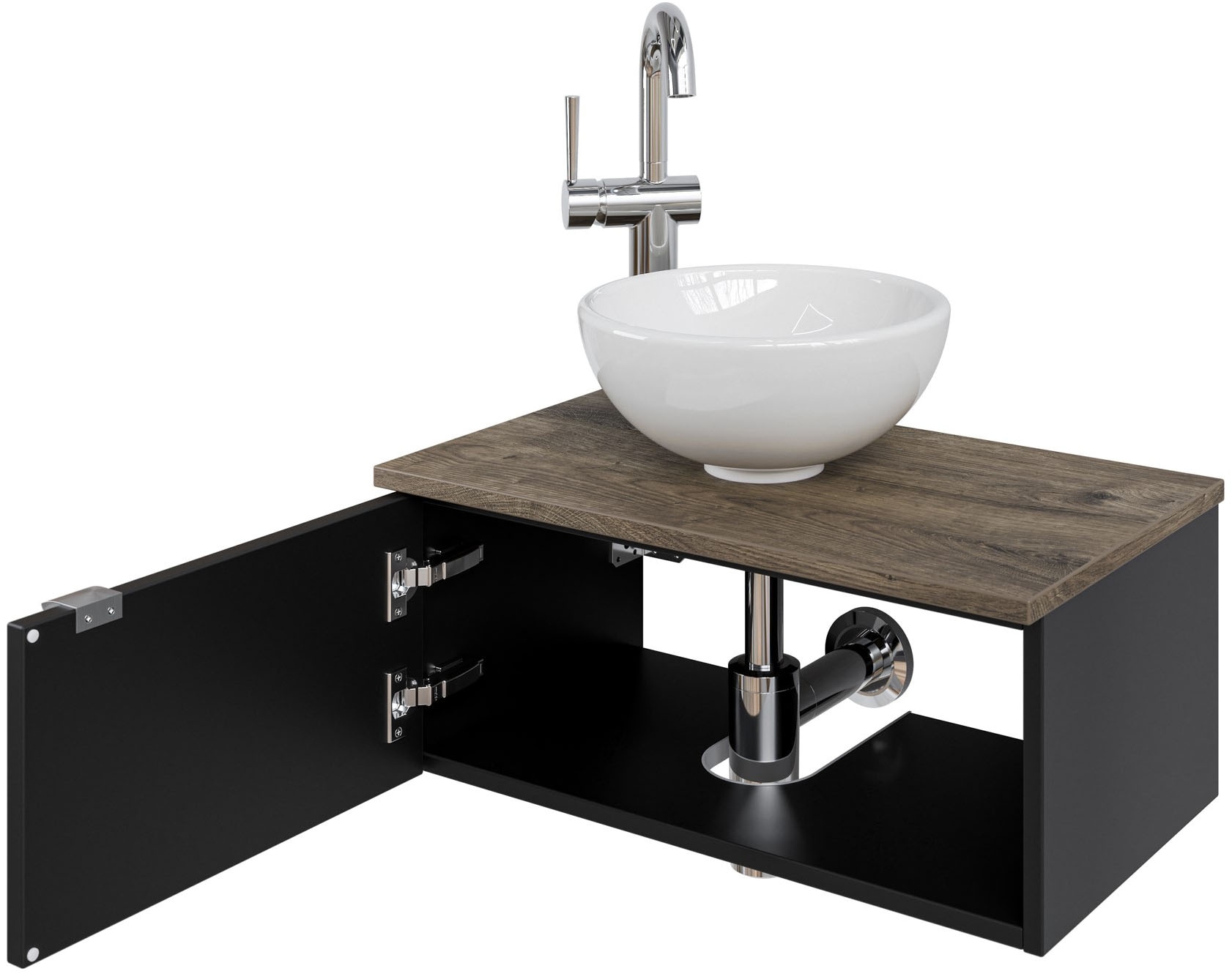 Saphir Waschtisch »Serie 6915 Waschschale mit Unterschrank für Gästebad, Gäste WC«, 61 cm mit Keramik-Aufsatzbecken, 1 Tür und 1 Fach