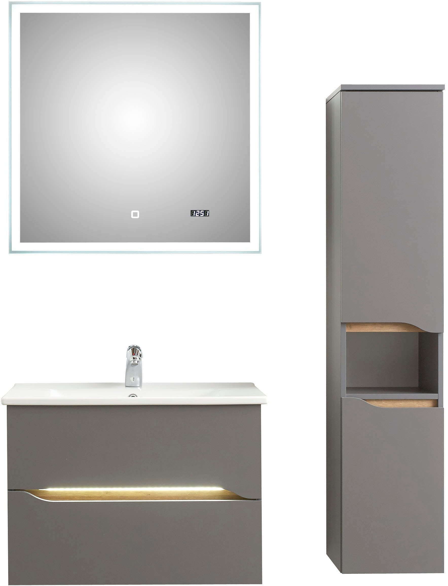 Saphir Badmöbel-Set »Quickset 3-teilig, Keramik-Waschtisch mit LED-Spiegel« günstig online kaufen