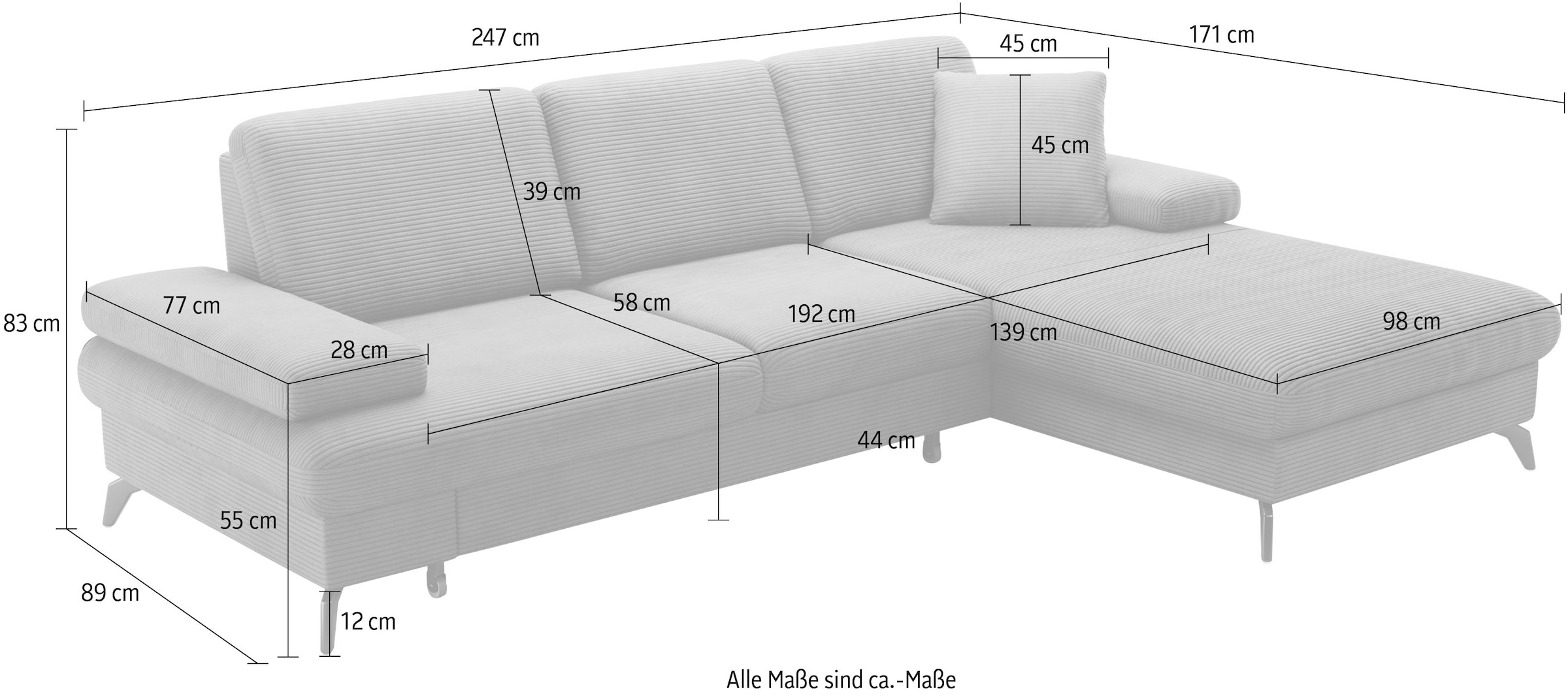 sit&more Ecksofa »Morris Jubi L-Form, inklusive XXL-Liegefläche, bzw. Schlaffunktion«, Bettfunktion, Armteilverstellung und 1 Zierkissen