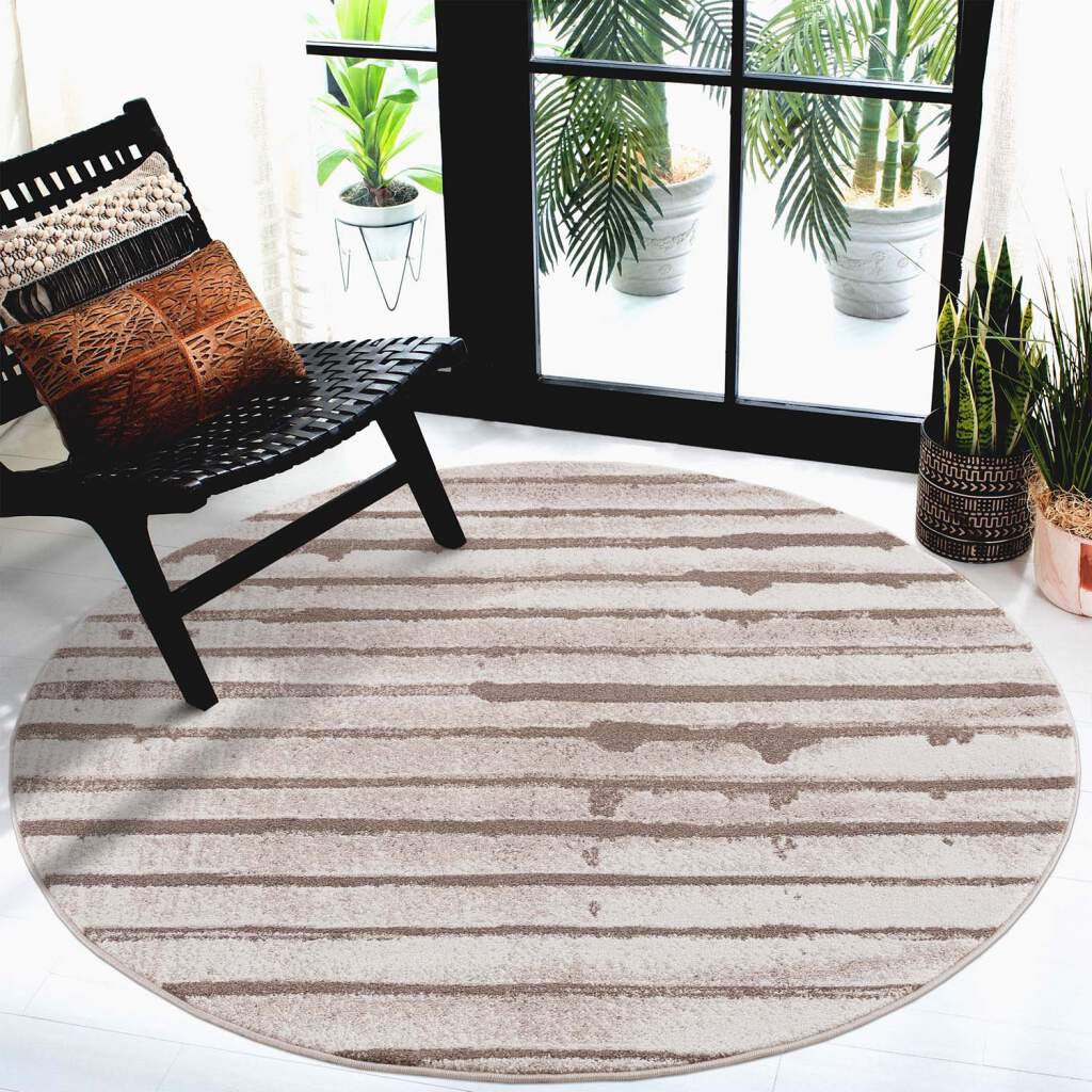 Carpet City Teppich »Moda«, rund, 11 mm Höhe, Kurzflor, Streifen-Muster, Weicher Flor