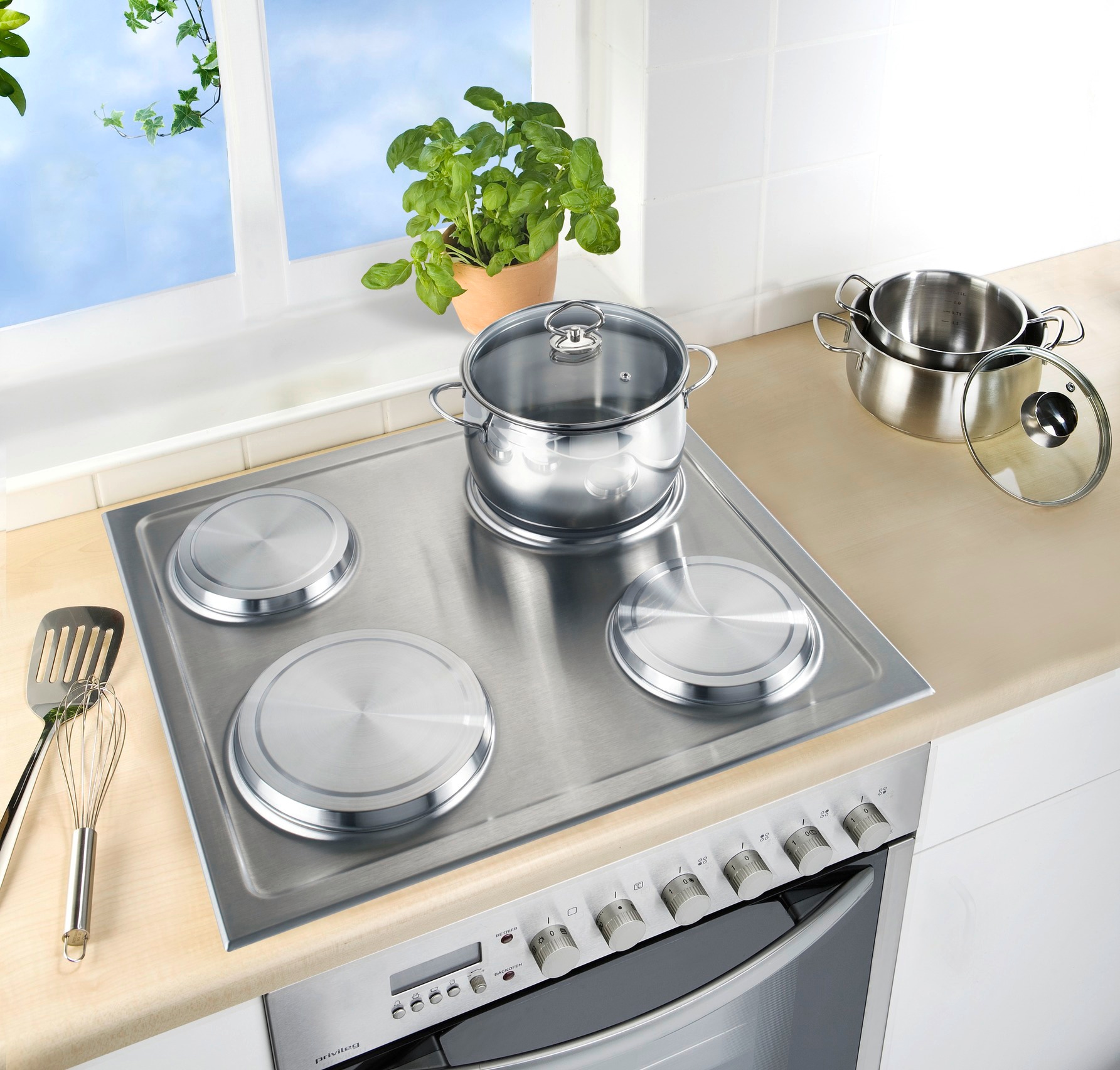 WENKO Herd-Abdeckplatte »Modell Edelstahl«, (Set, 4 tlg., bestehend aus 2x ø 16 cm, 2x ø 20 cm), für Elektroherde, 2 Größen, auch als Topfuntersetzer verwendbar