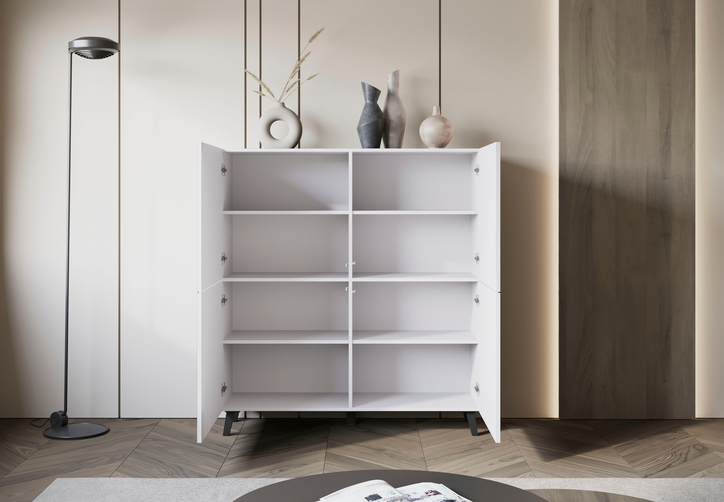 INOSIGN Highboard »PHUKET«, (1 St.), moderne, grifflose Kommode mit 4 Türen und 8 Fächern, Breite 120 cm