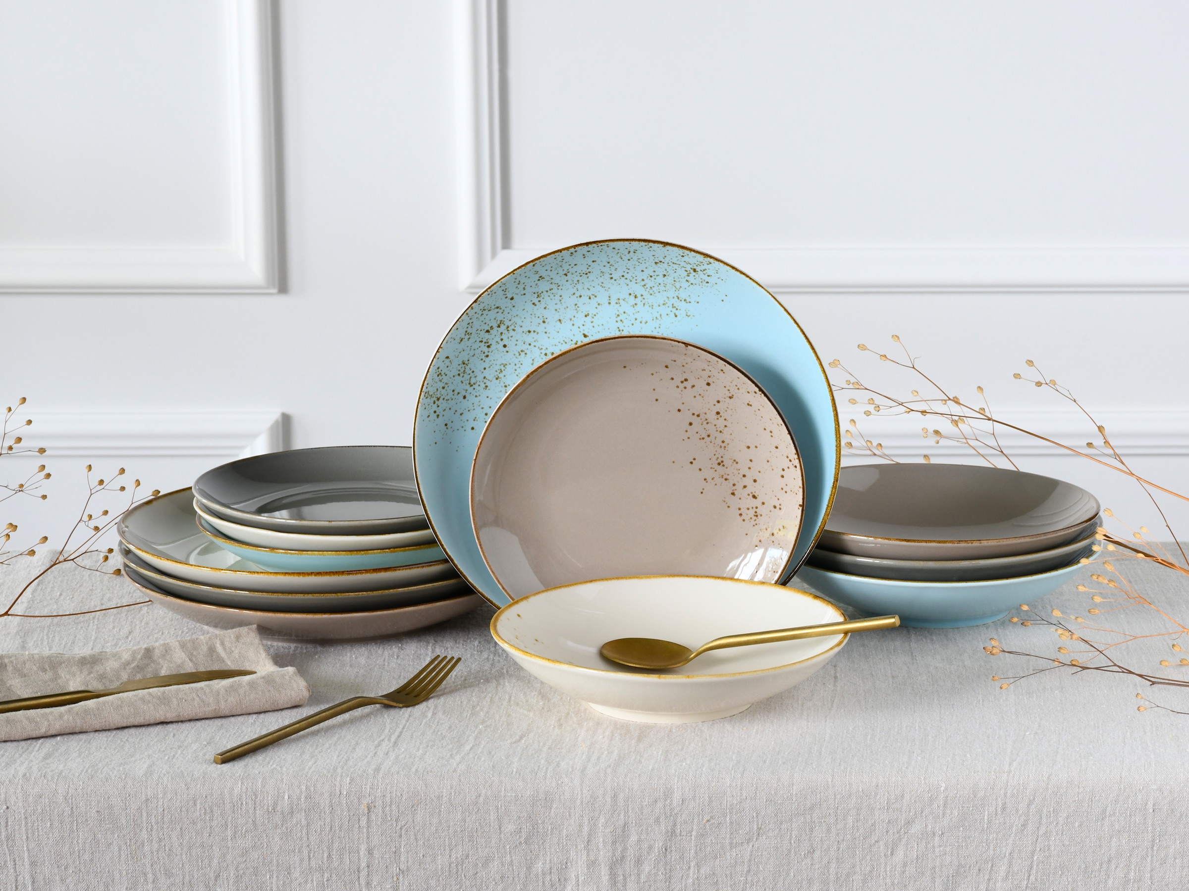 CreaTable Tafelservice »Geschirr-Set NATURE COLLECTION Scandic«, (12 tlg., Teller Set für 4 Personen), Service, 4 Farben im Set, 12 Teile, für 4 Personen