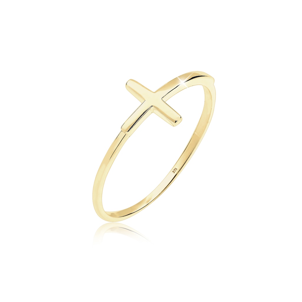 Elli Premium Fingerring »Kreuz Symbol Trend Blogger 375 Gelbgold«