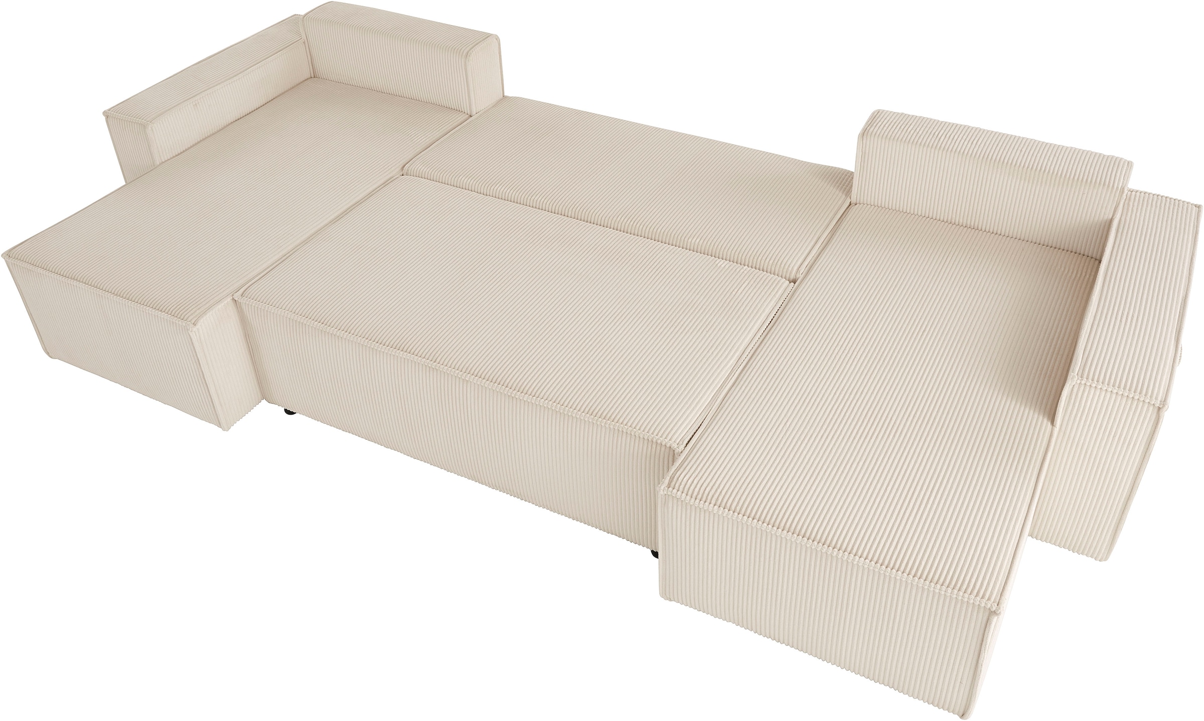OTTO home Wohnlandschaft »Cassi, 311 cm, U-Form, Schlafsofa, Dauerschläfer, Boxspringfederung«, Schlaffunktion m. Bettkasten (Cord-Bezug