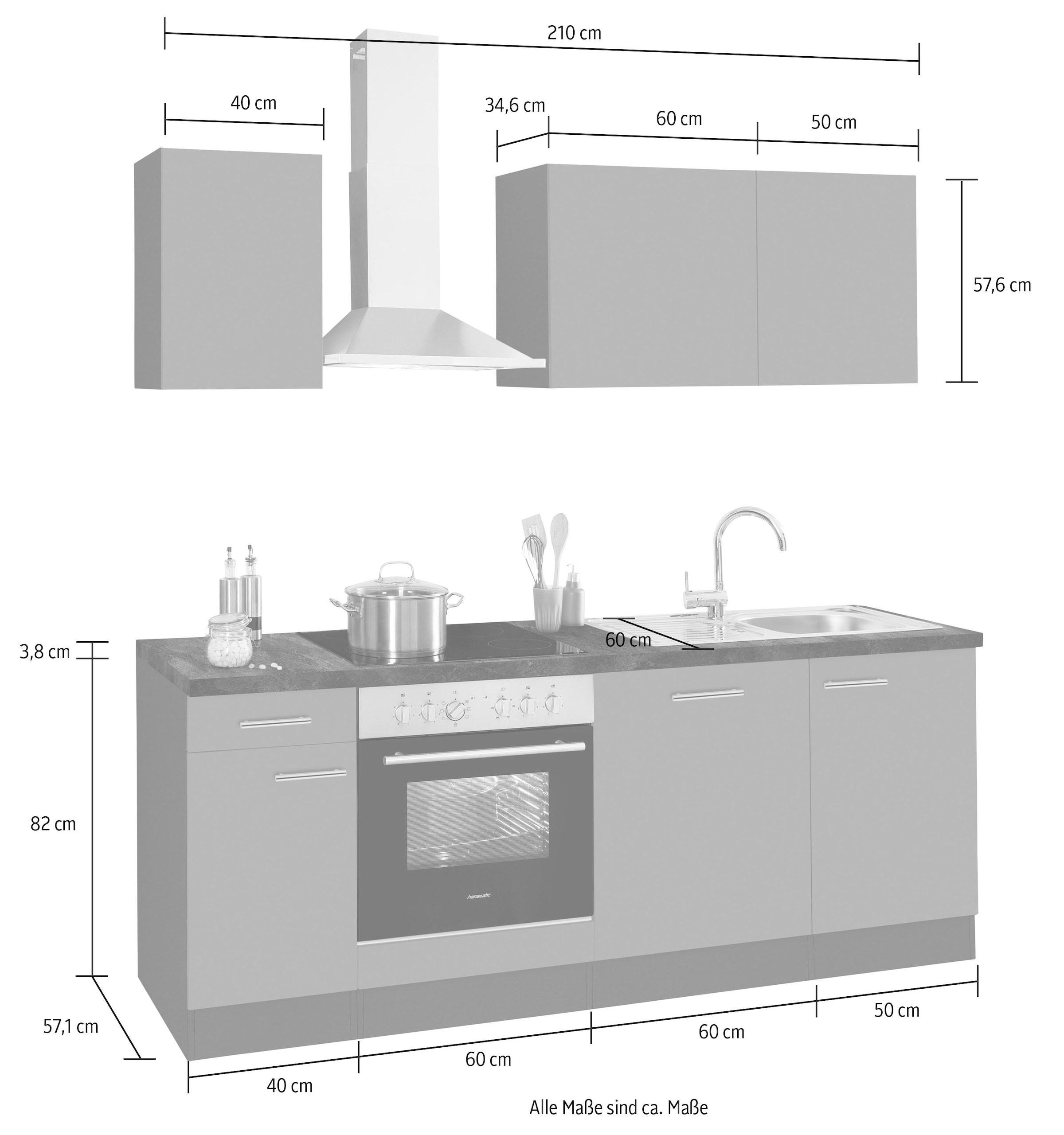 OPTIFIT Küchenzeile »Malika«, Breite 210 cm, mit Hanseatic-E-Geräten, inkl.  Geschirrspüler online bestellen | Küchenzeilen mit Geräten
