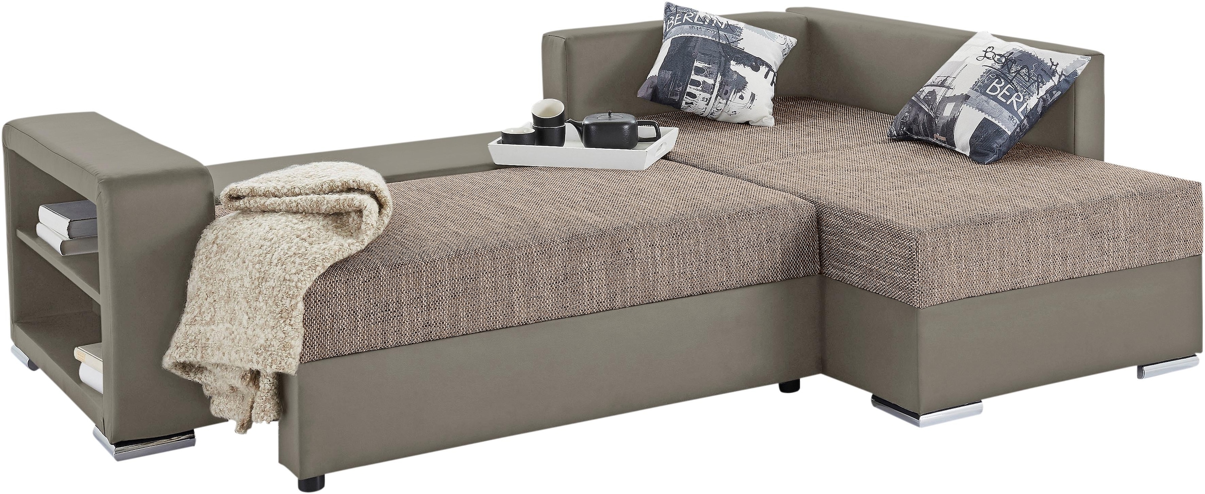 COLLECTION AB Ecksofa »John L-Form«, mit Bettfunktion, Bettkasten und integriertem Regal