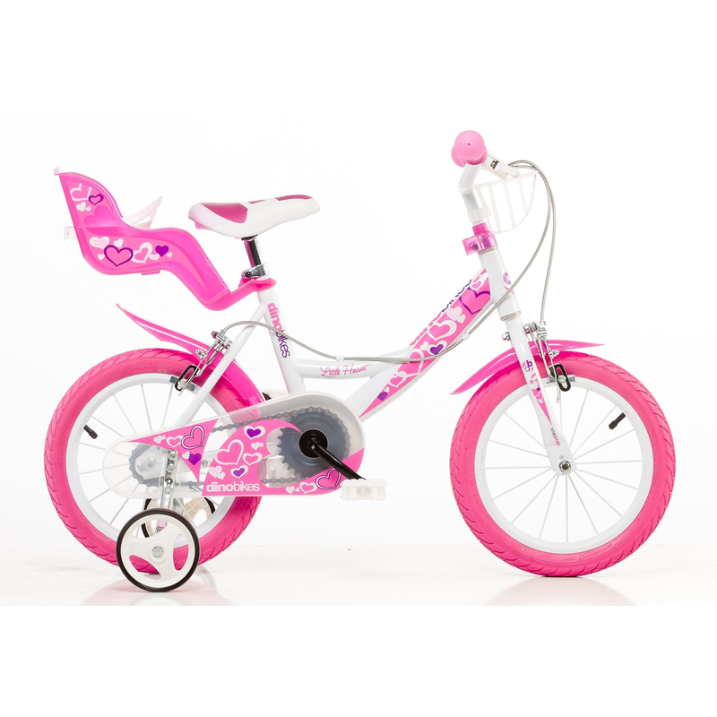 DINO Kinderfahrrad »Mädchenfahrrad 14 Zoll« 1 Gang mit Stützrädern, Korb und Puppensitz rosa