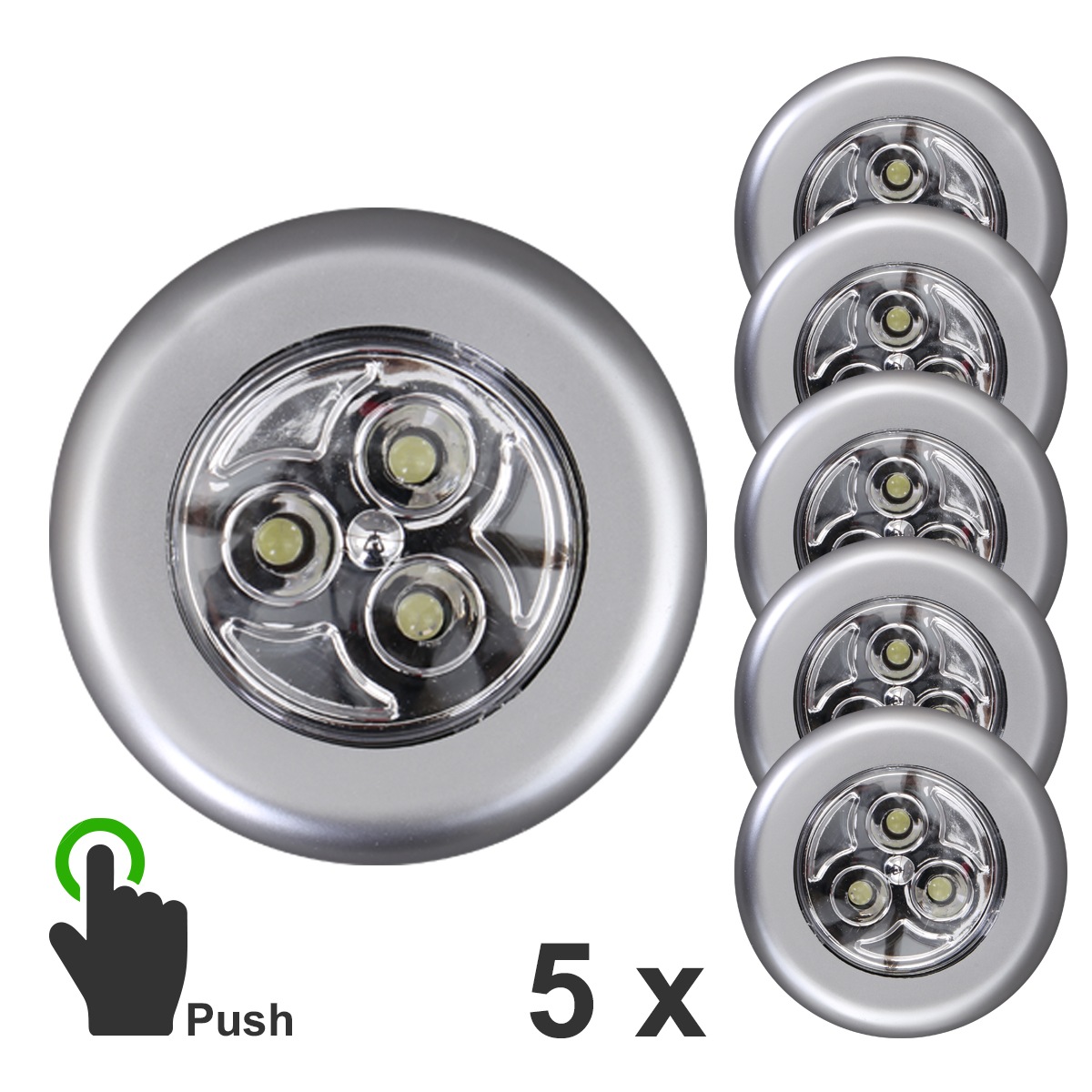 Briloner Leuchten LED Unterbauleuchte »LED Push Light, titanfarbig, 5er-Set, je 3xLED«, Leuchtmittel LED-Modul | LED fest integriert