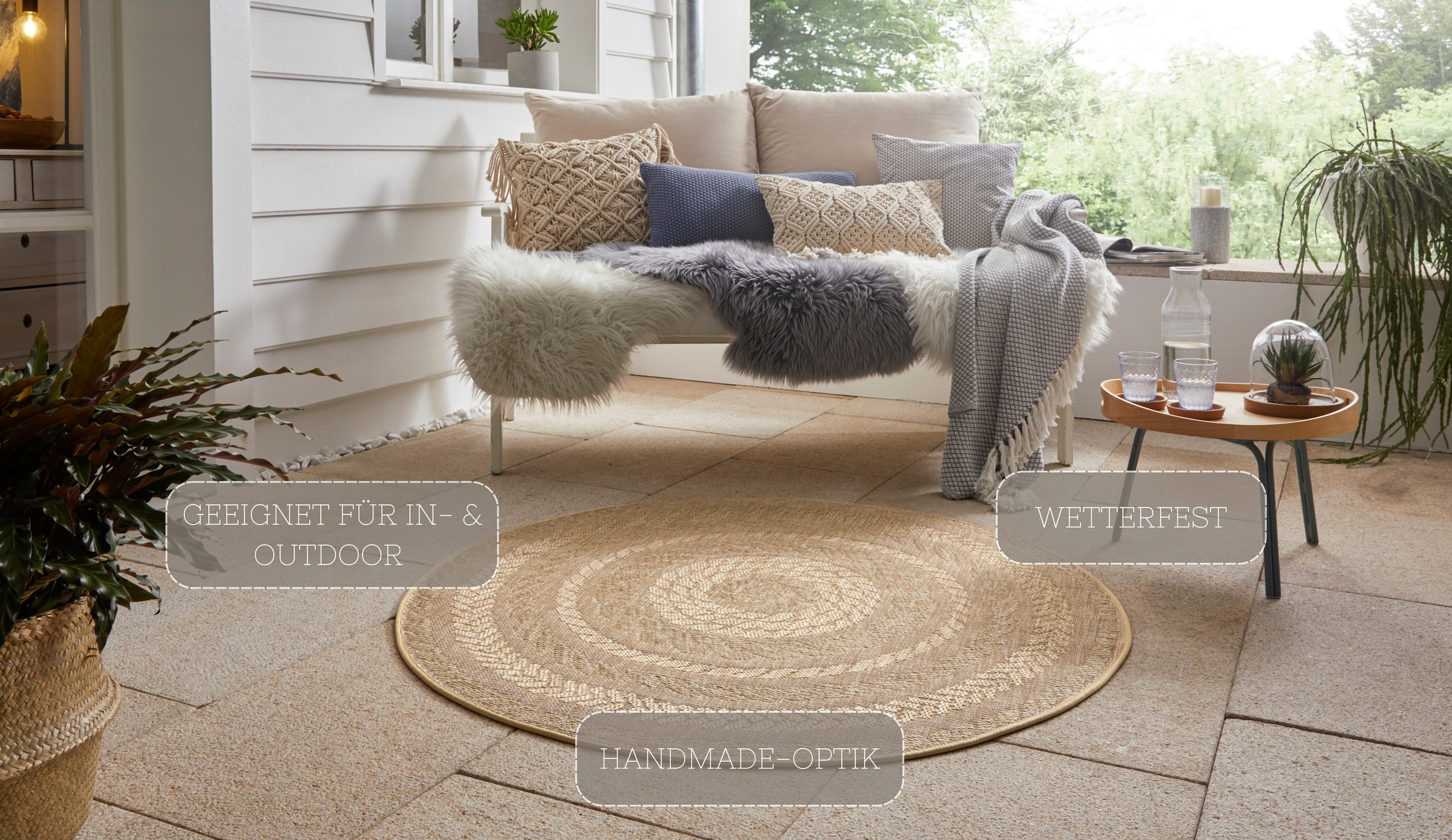 NORTHRUGS Teppich »Almendro«, rund, 6 mm Höhe, Sisal Optik, Robust, Pflegeleicht, Flachgewebe