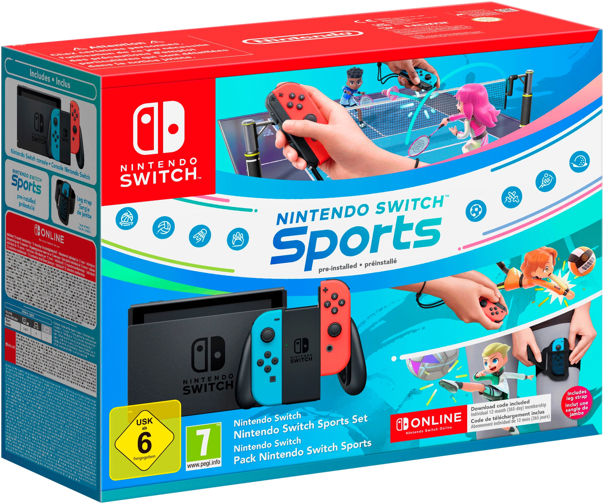 Nintendo Switch Konsolen-Set »Neon-Rot/Neon-Blau + Switch Sports + 12 Mon. Nintendo Switch Online«