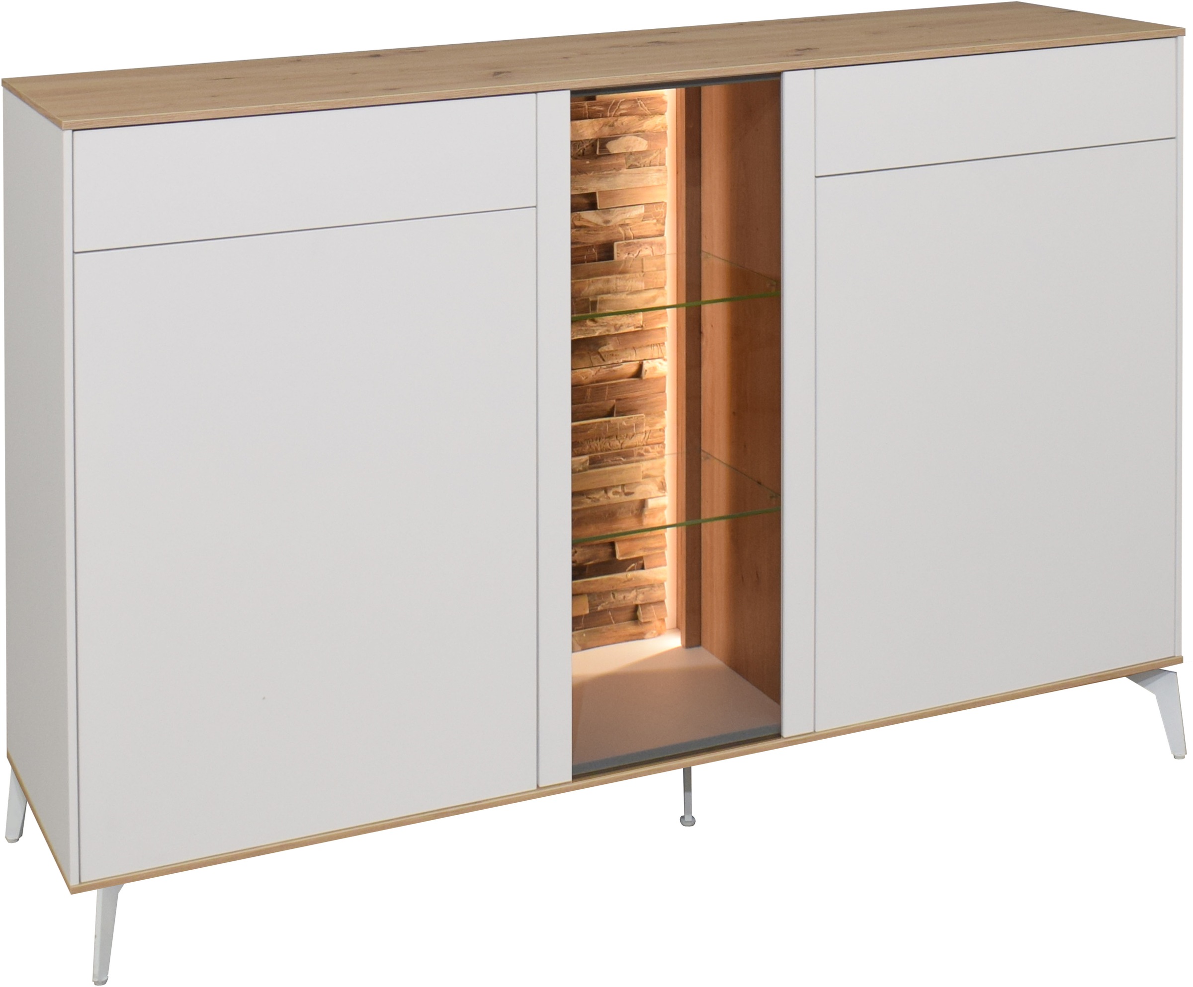 Mäusbacher Kommode, Faro Sideboard 159 cm, inkl. Beleuchtung, Push to open, Metallfüße