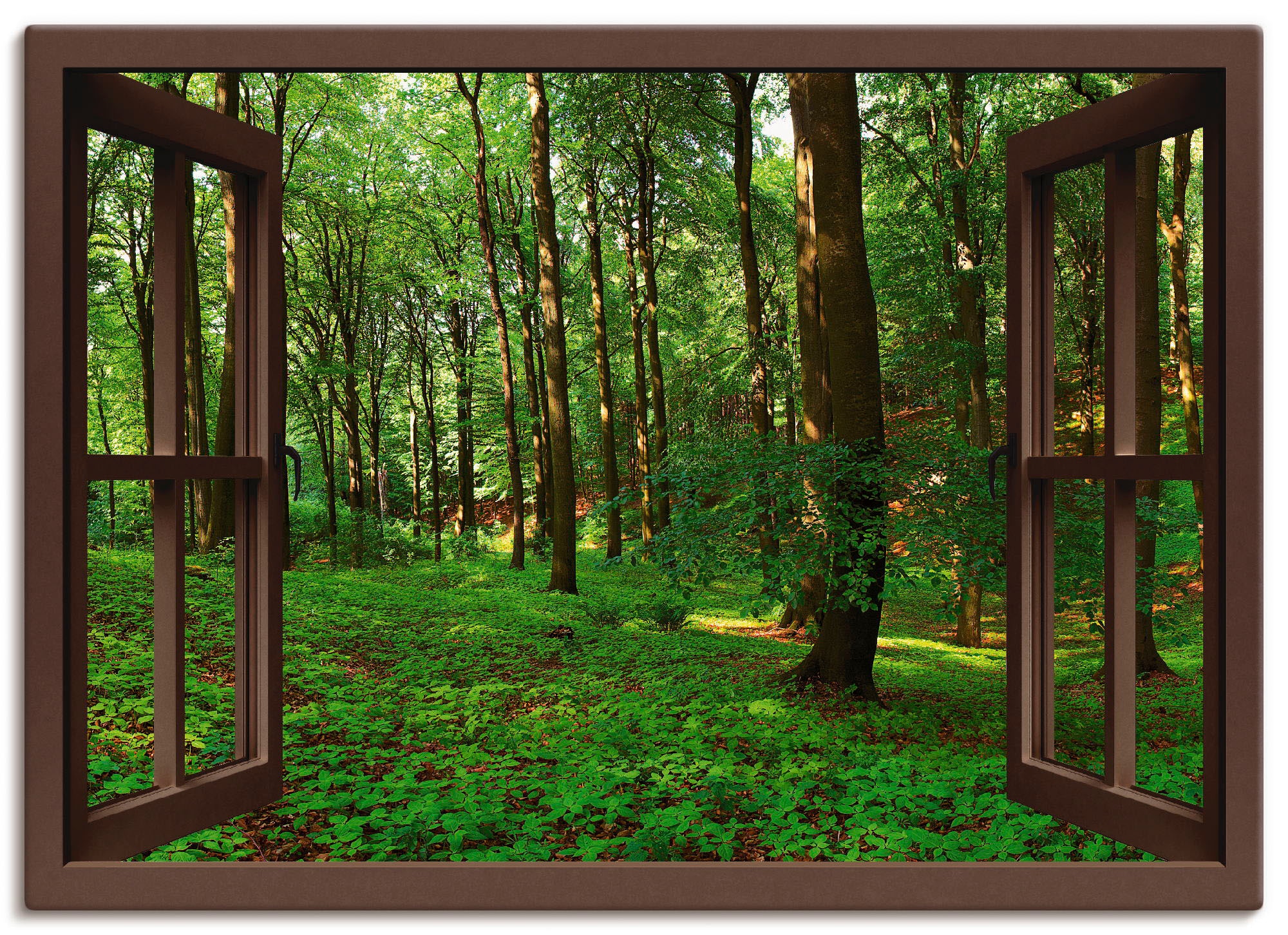 Artland Leinwandbild »Panorama Sommerwald, braun« Fensterblick 1 Stk. tlg. günstig online kaufen