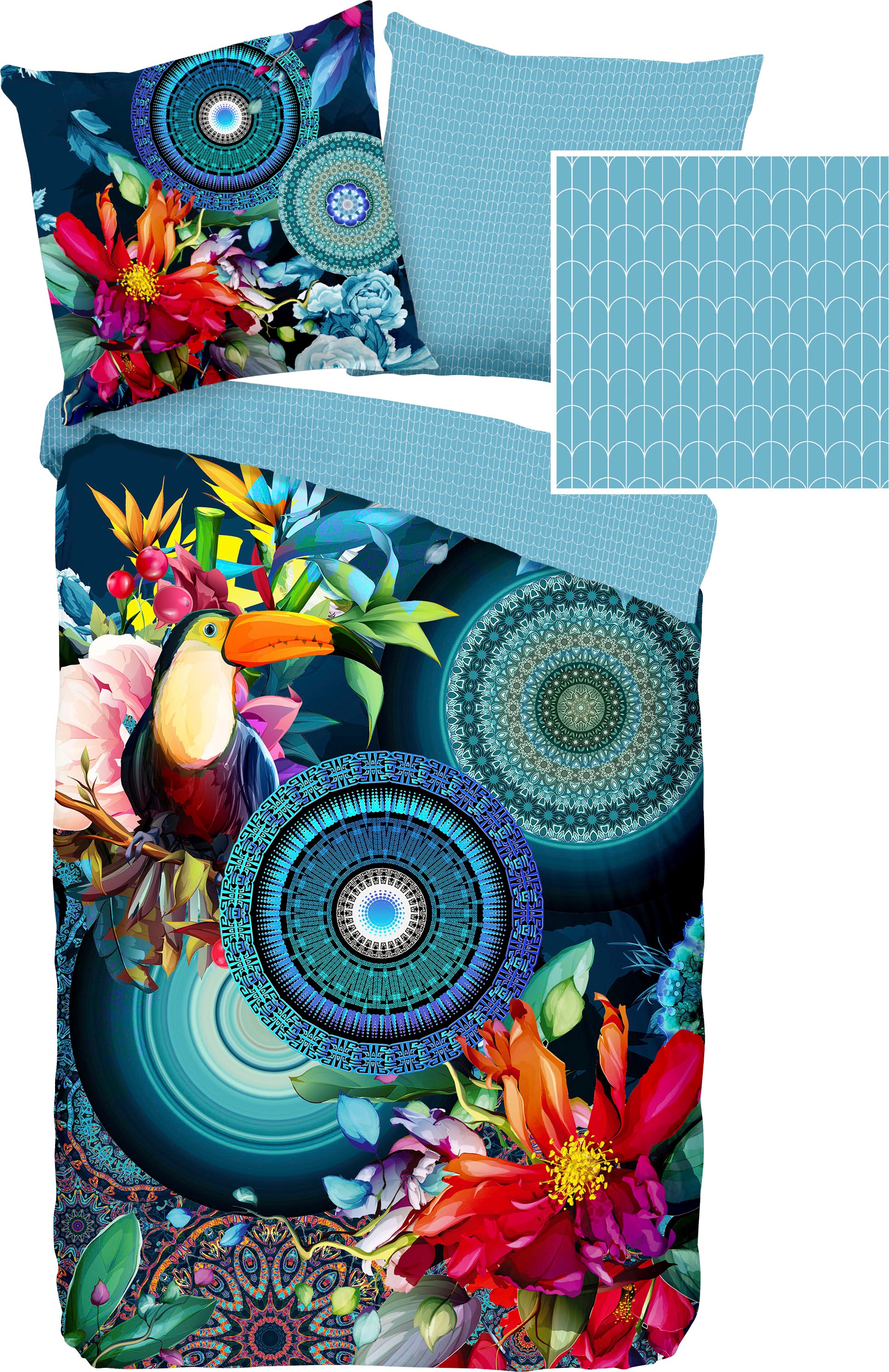 hip Wendebettwäsche »Cailani«, Mako-Satin, 135x200, Reißverschluss, Wendeoptik, Mandala, Dunkel, Blau