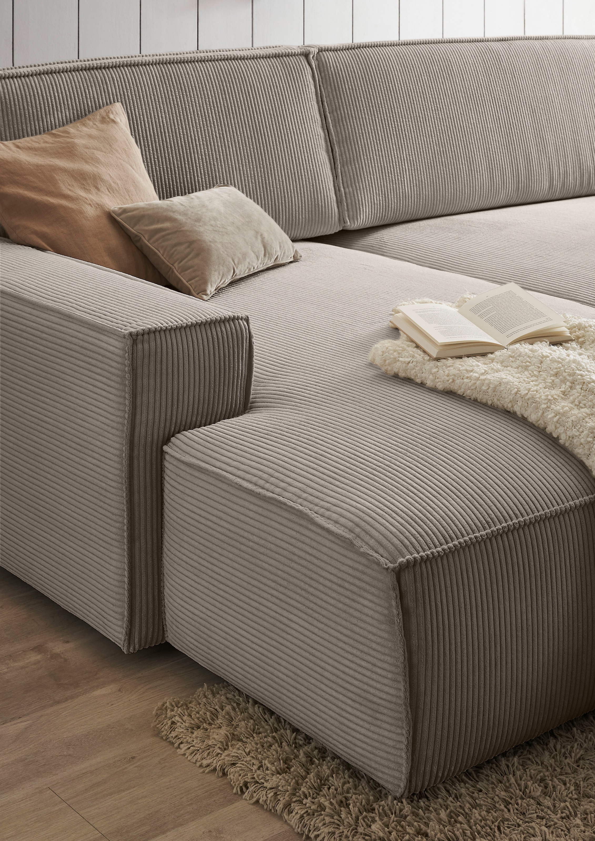 Home affaire Polsterecke »NEU: SHERWOOD XXL tief, L-Form mit Schlaffunktion, Big-Sofa mit Hocker«, (Set, 2 St.), stellbar zum Schlafsofa (Krokodilverbinder), Cord, Leinenoptik