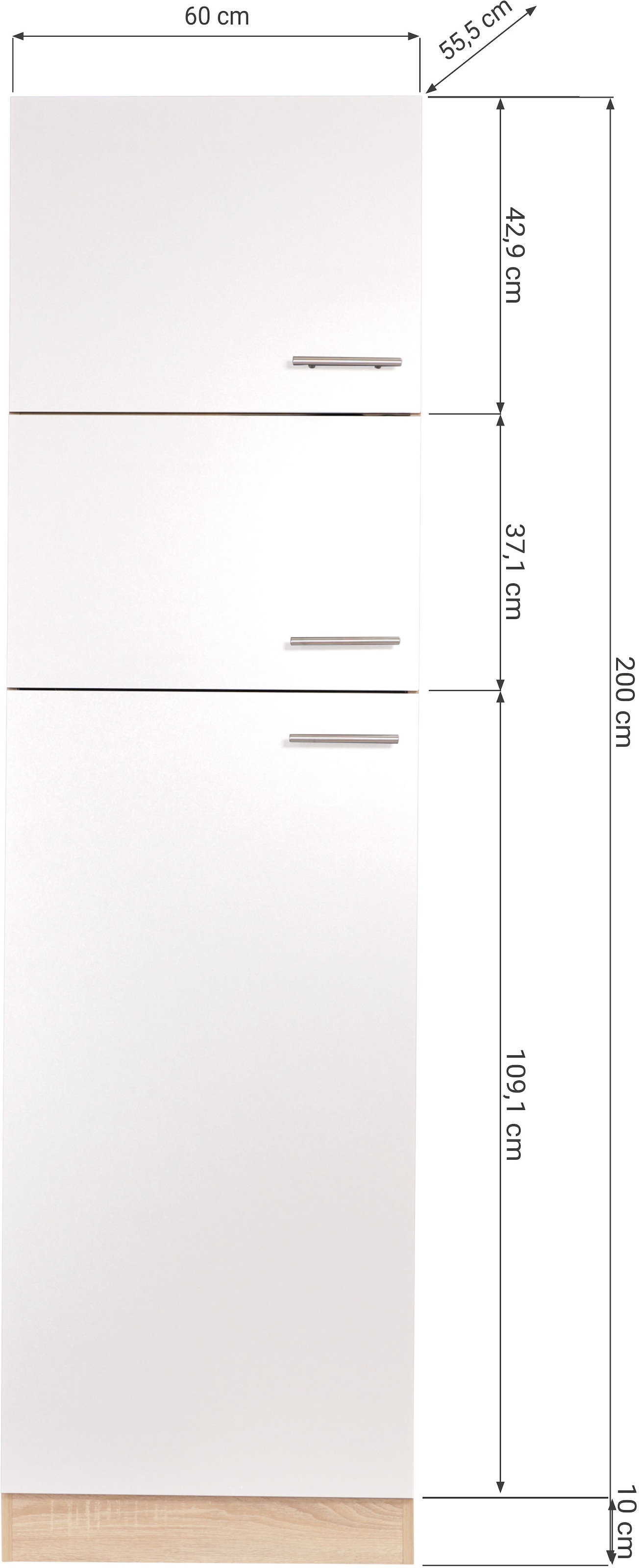 RESPEKTA Kühlumbauschrank »Merle« Breite 60 cm, Türen wechselseitig anschlagbar, Höhe 200 cm