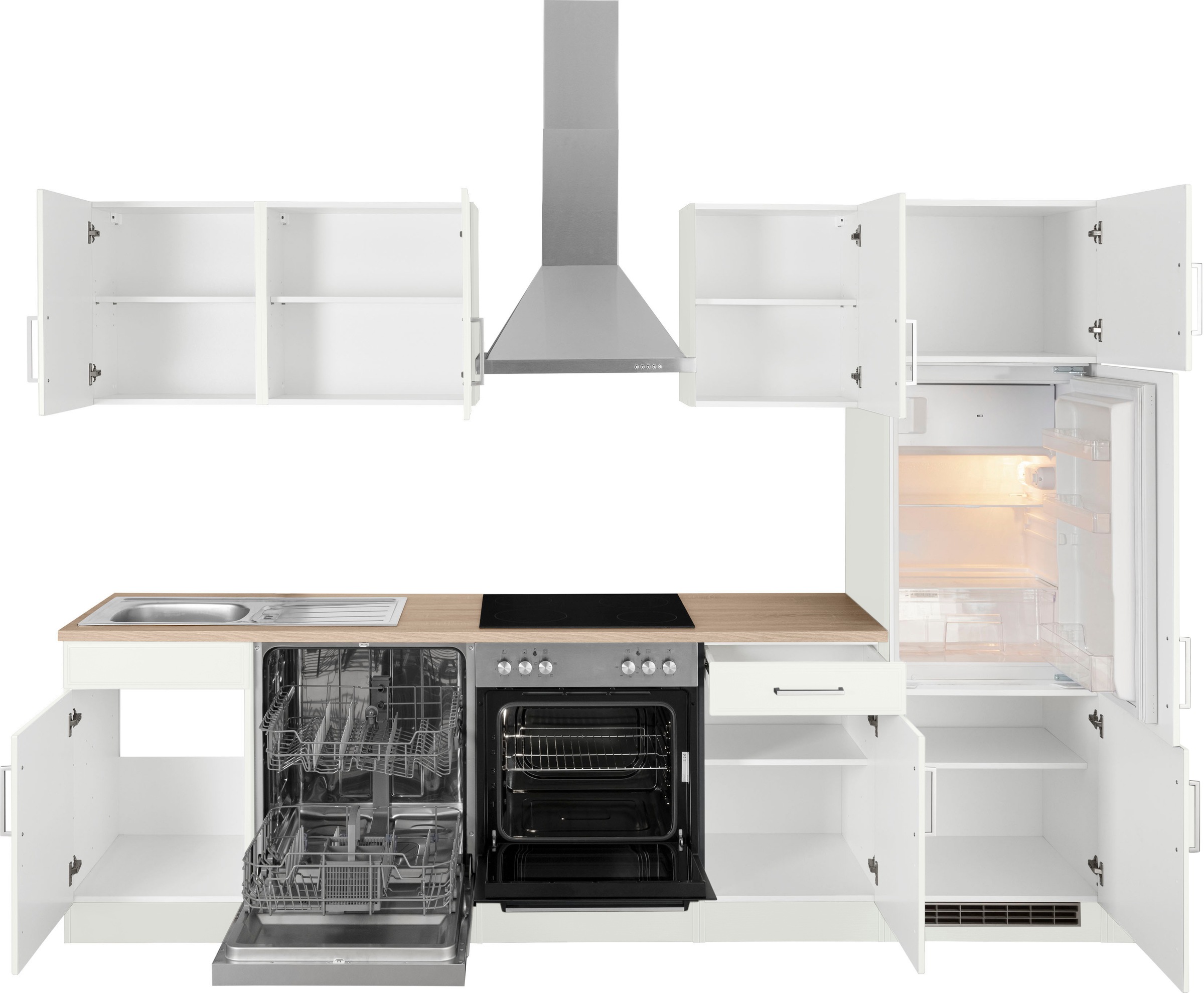 HELD MÖBEL Küchenzeile »Stockholm«, Breite 280 cm, mit hochwertigen MDF Fronten im Landhaus-Stil