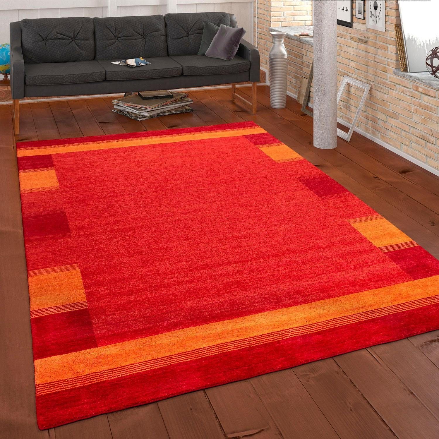 Paco Home Wollteppich »Gabbeh 310«, rechteckig, 14 mm Höhe, Kurzflor, handgewebt, reine Wolle, Gabbeh-Stil, mit Bordüre