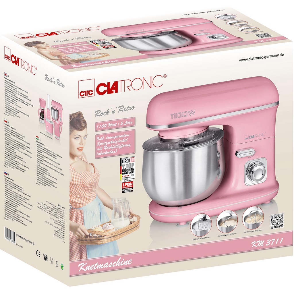 CLATRONIC Küchenmaschine »KM 3711 pink«, 1100 W, 5 l Schüssel