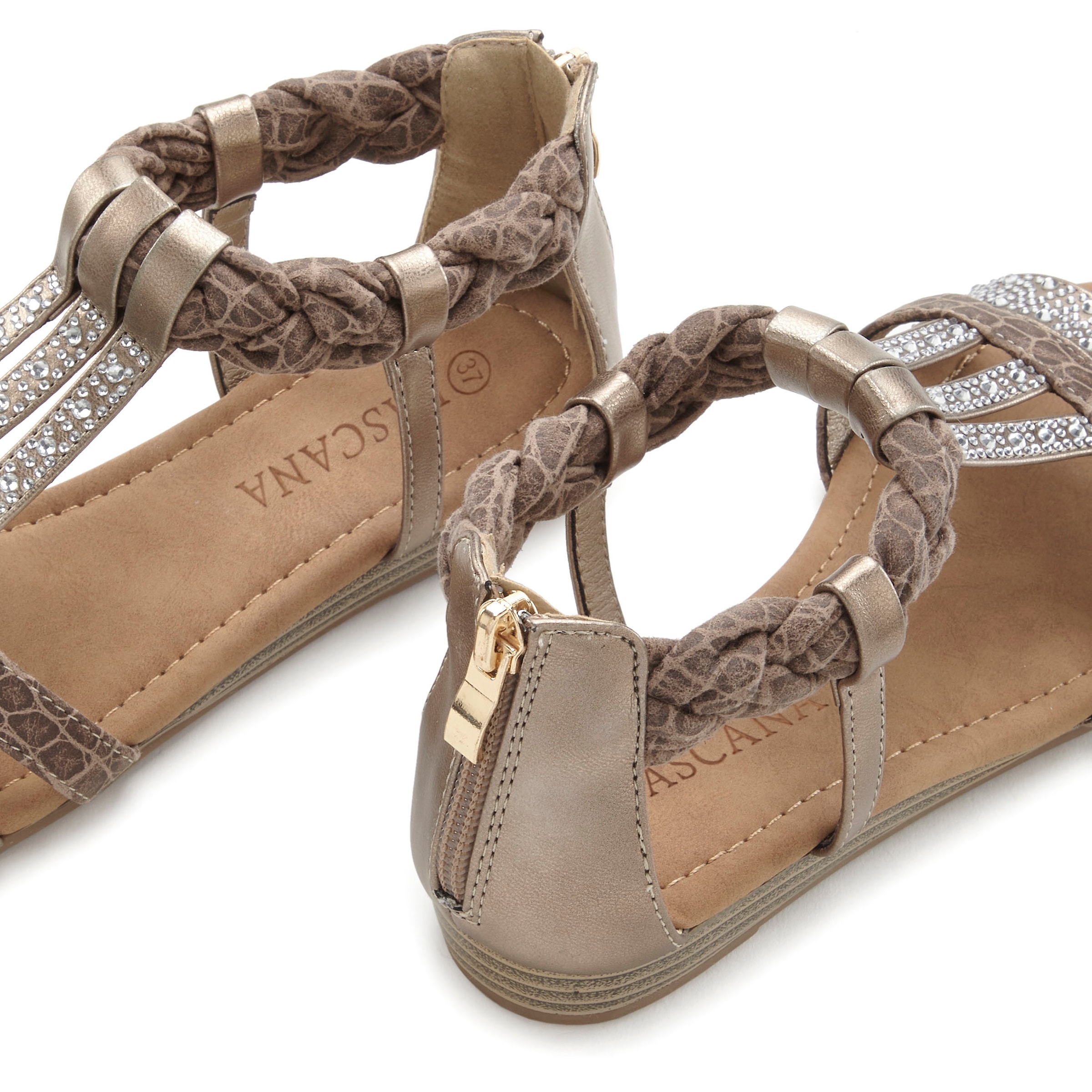 LASCANA Sandale »Sommerschuh, Sandalette«  mit Glitzersteinen und kleinem Keilabsatz im Festival-Look VEGAN