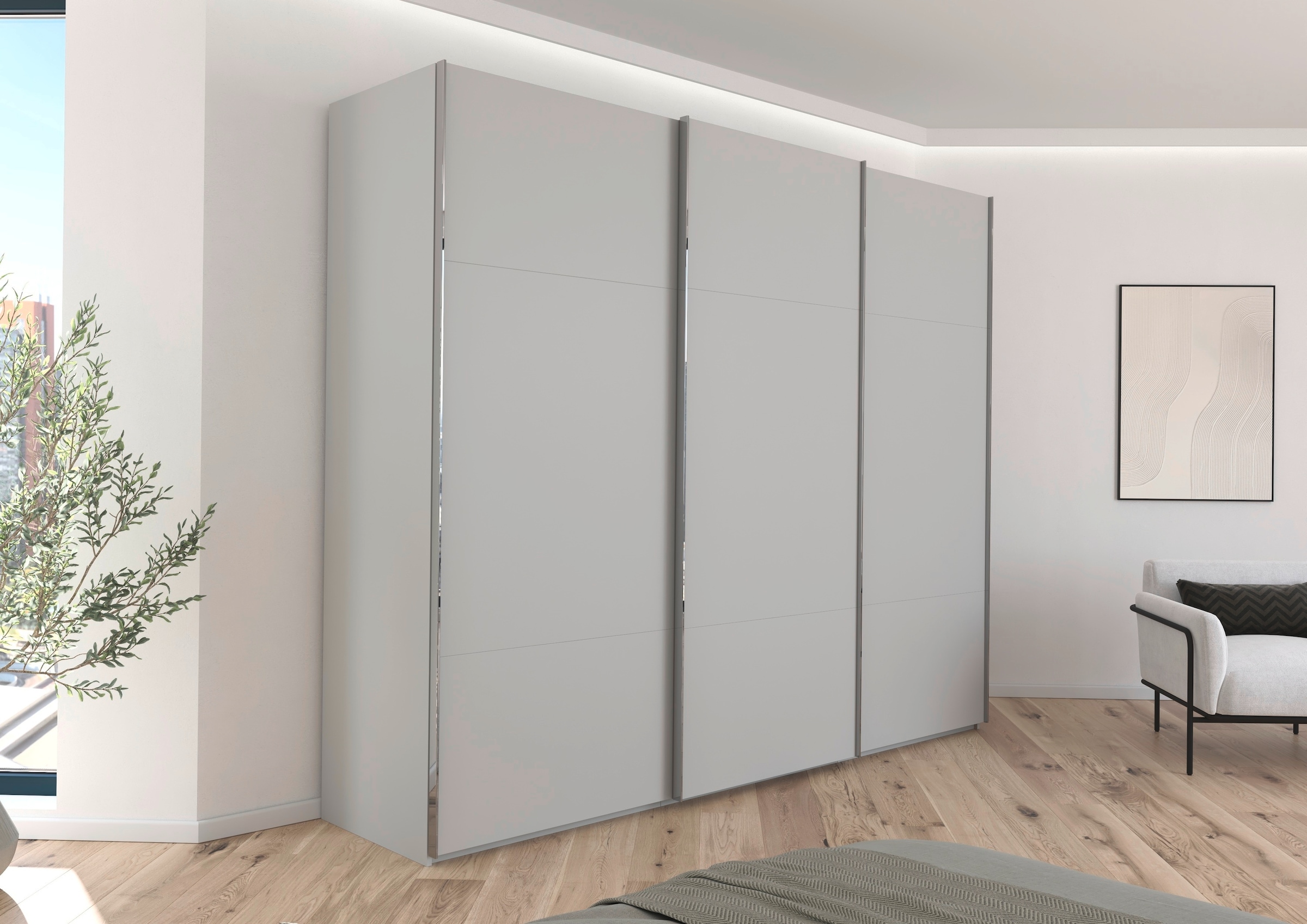 rauch Schwebetürenschrank »Kleiderschrank Schrank Garderobe Schlafzimmerschrank CONTIDO«, (in 3 verschiedenen Ausstattungen BASIC/CLASSIC/PREMIUM), aus hochwertigem Material in 6 Breiten 2 Griff-Farben MADE IN GERMANY