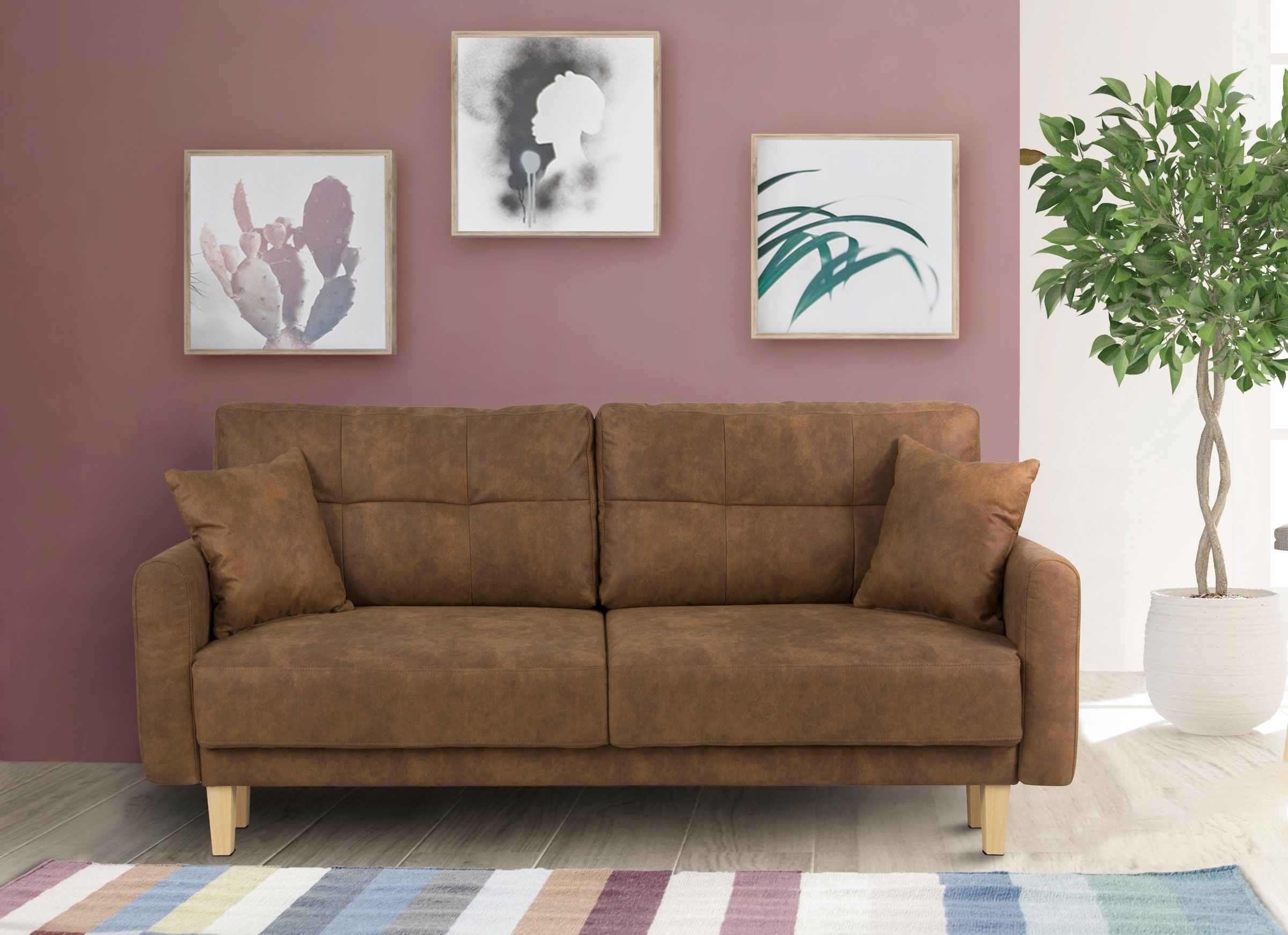 Home affaire 2-Sitzer »TRIPLO mit Wellenunterfederung, Maße B/T/H: 165/100/89 cm«, Sofa mit Steppung im Rückenbereich, incl. Rückenkissen und Zierkissen