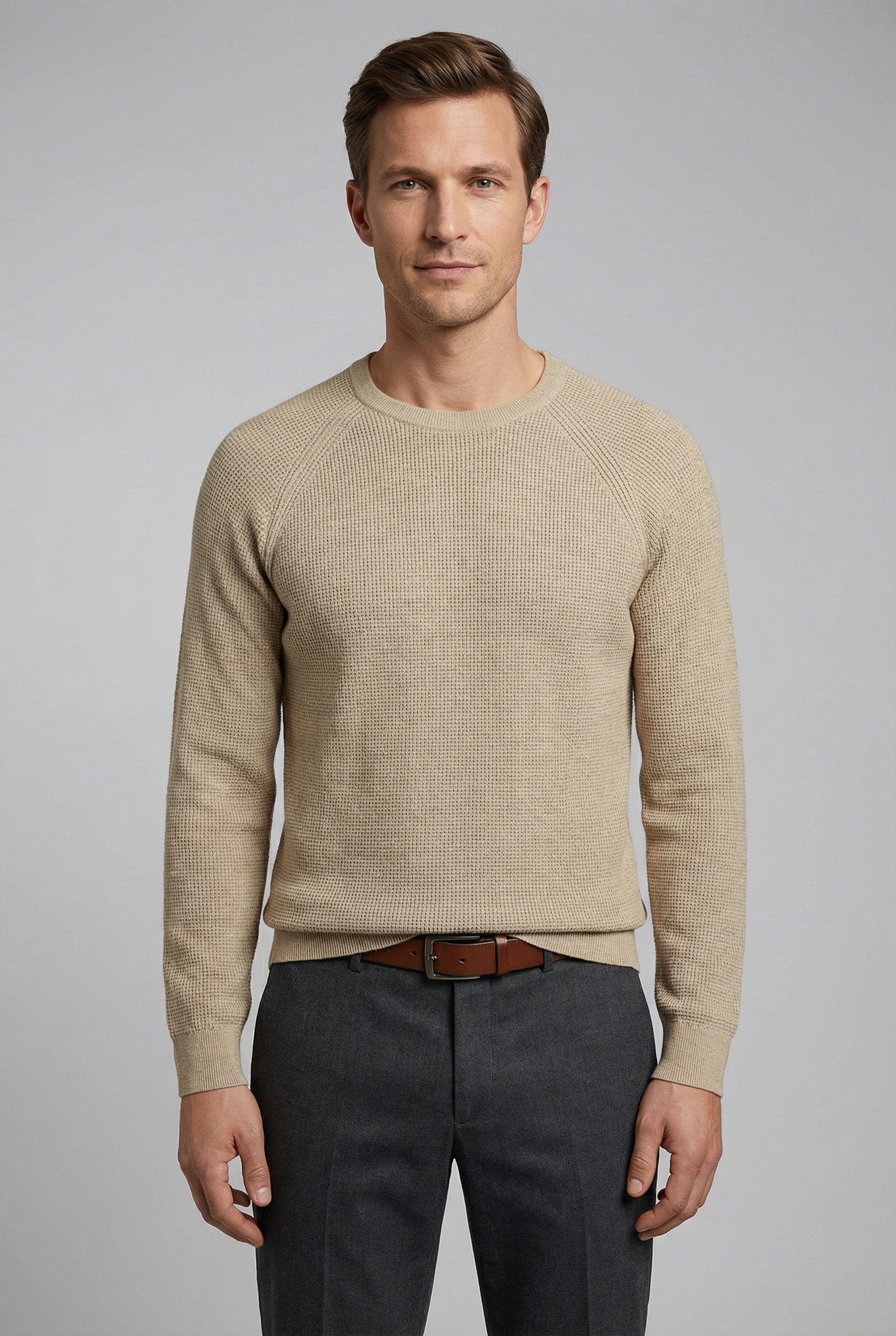 OLYMP Rundhalspullover »Waffle Structure« Rundhals, casual, unifarben, regular fit