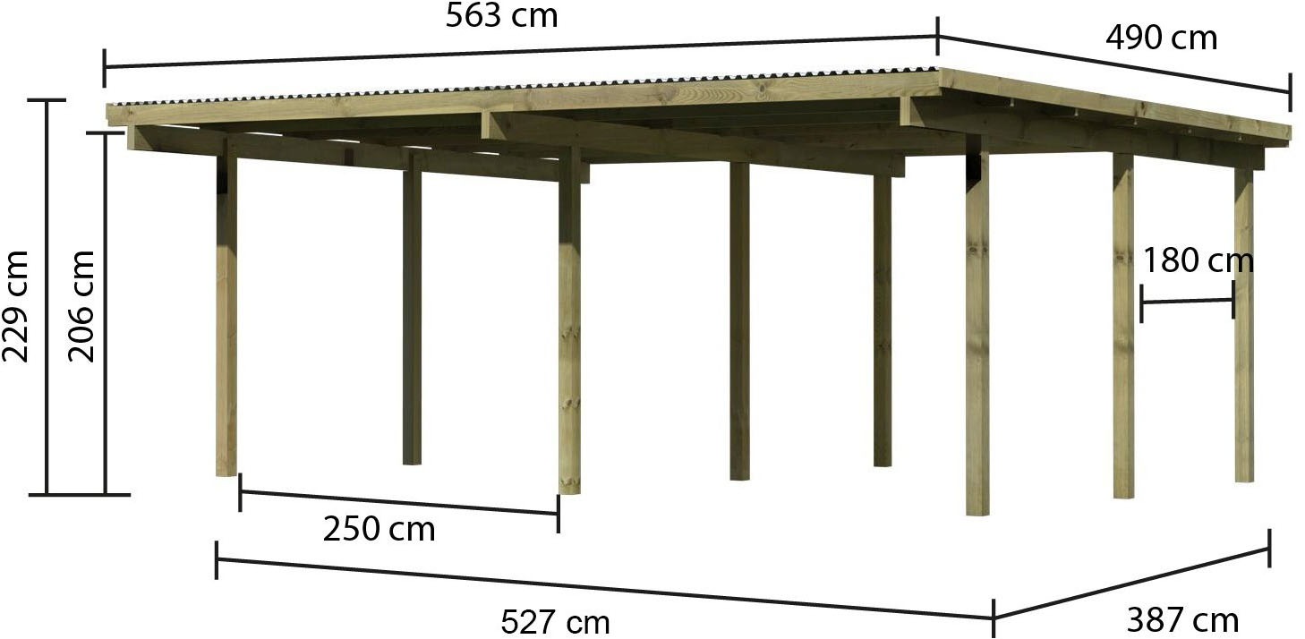 Karibu Doppelcarport »»ECO 1« Variante A, kesseldruckimprägniert«, Masivholz, 509 cm, KDI, aus Masivholz